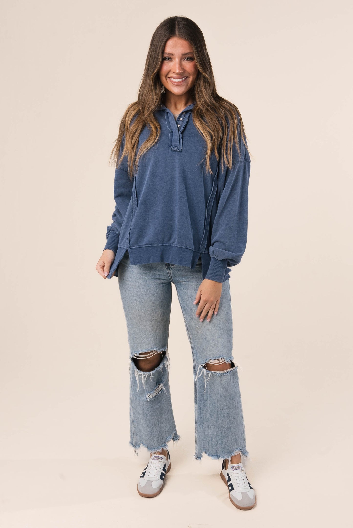 Mineral Washed Half Snap Pullover