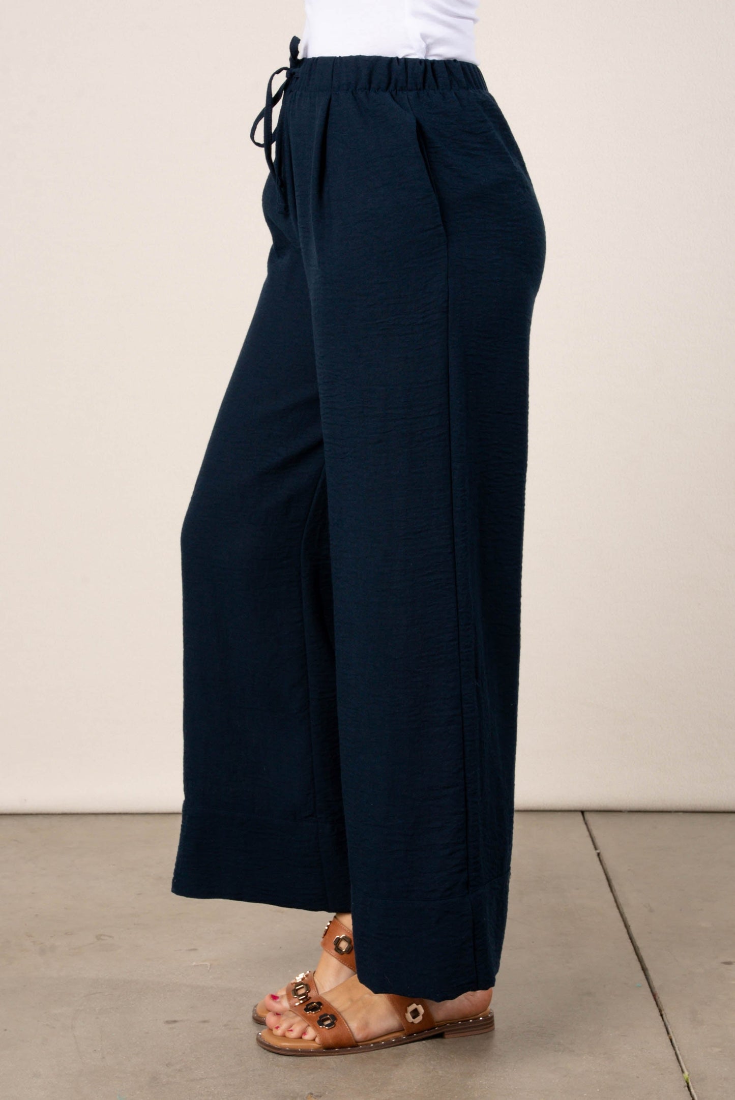 Textured Drawstring Palazzo Pants
