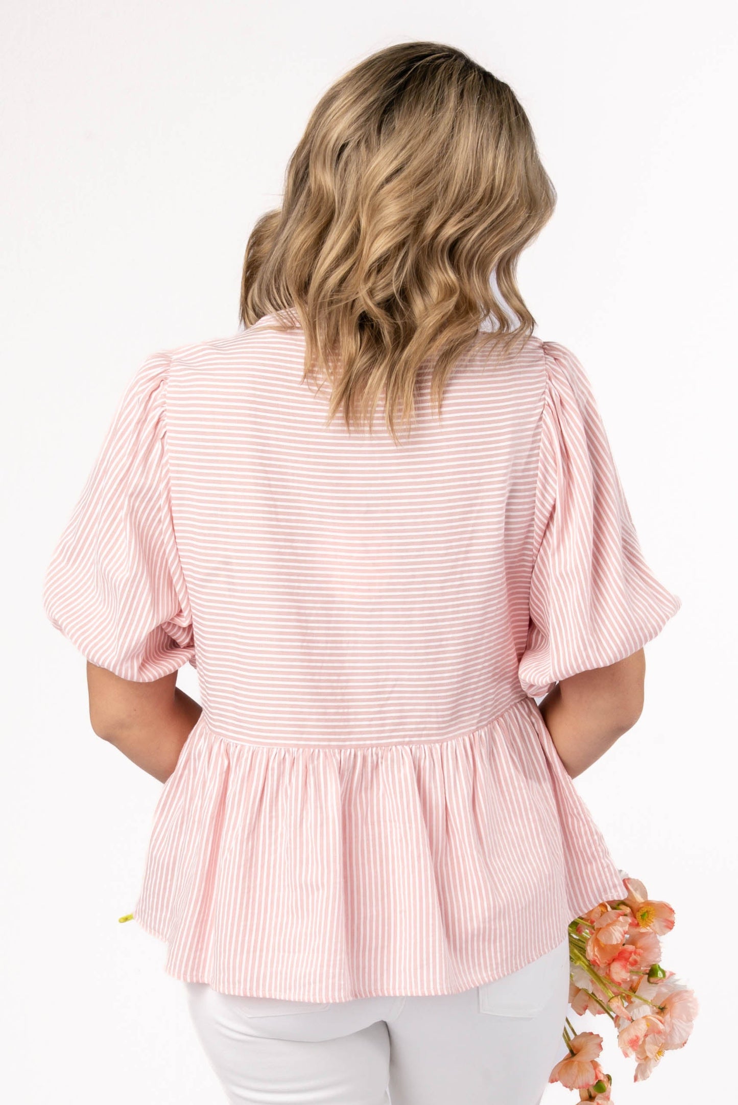 Striped Lace Trim Peplum Top
