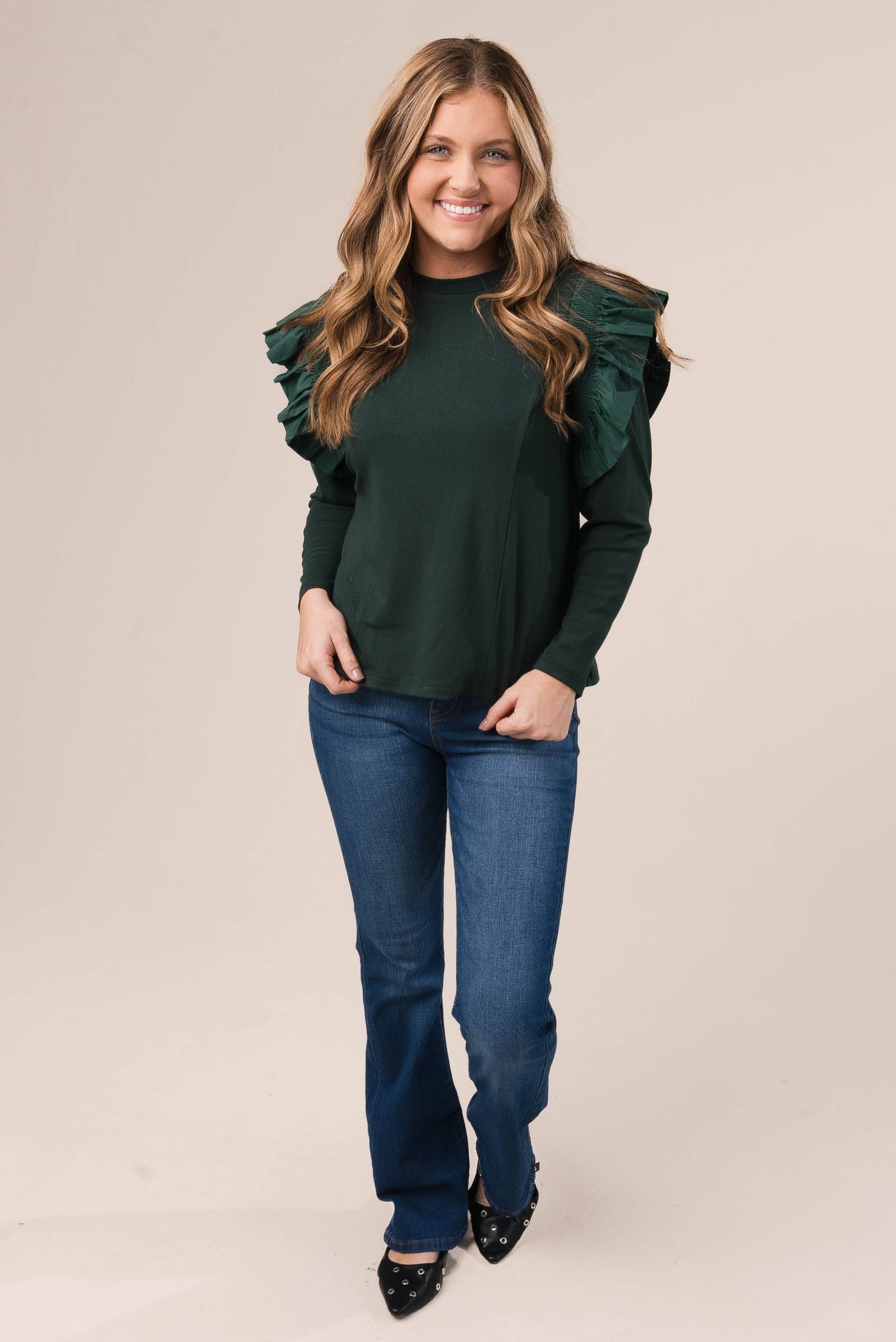 Contrast Ruffle Shoulder Top *Final Sale*