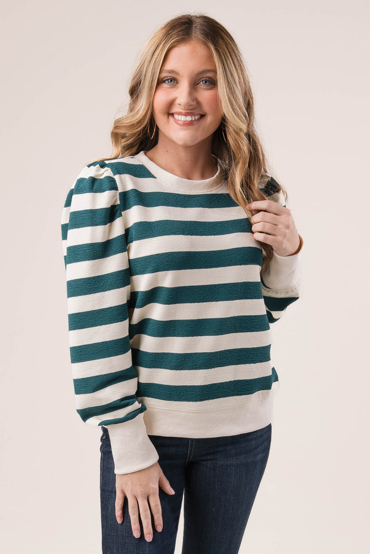 Striped Pleated Shoulder Top