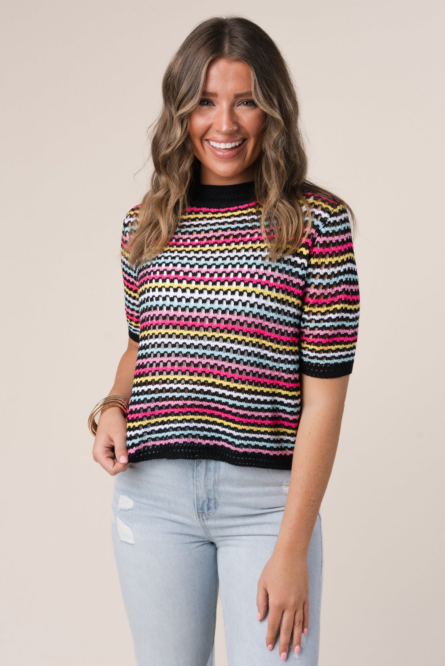 Striped Open Knit Top {More Colors}