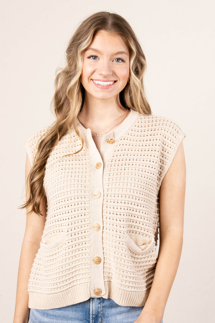 Crocheted Gold Button Sweater Vest
