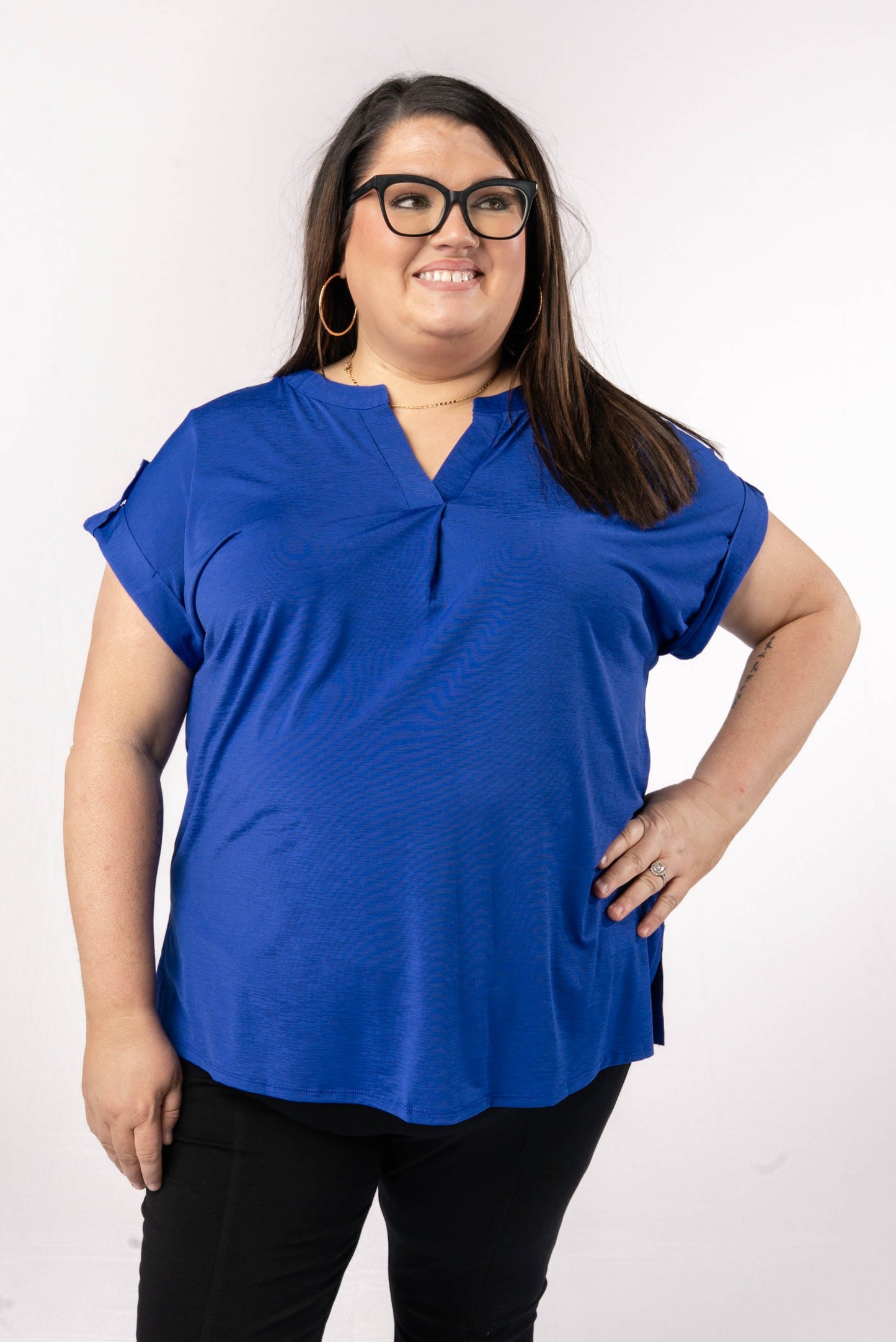 Liz Solid Short Tab Sleeve Top