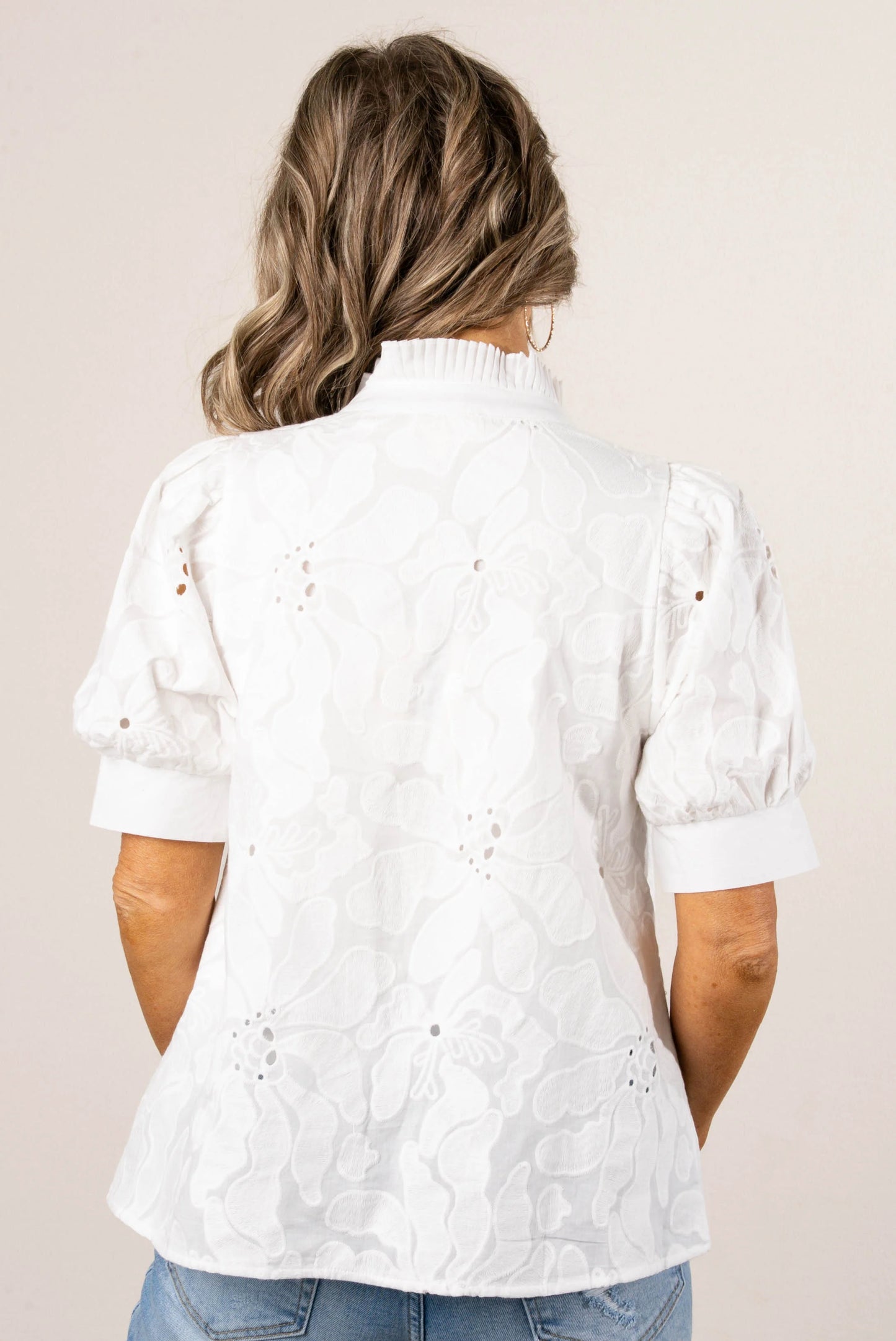 Floral Embroidered Eyelet Blouse