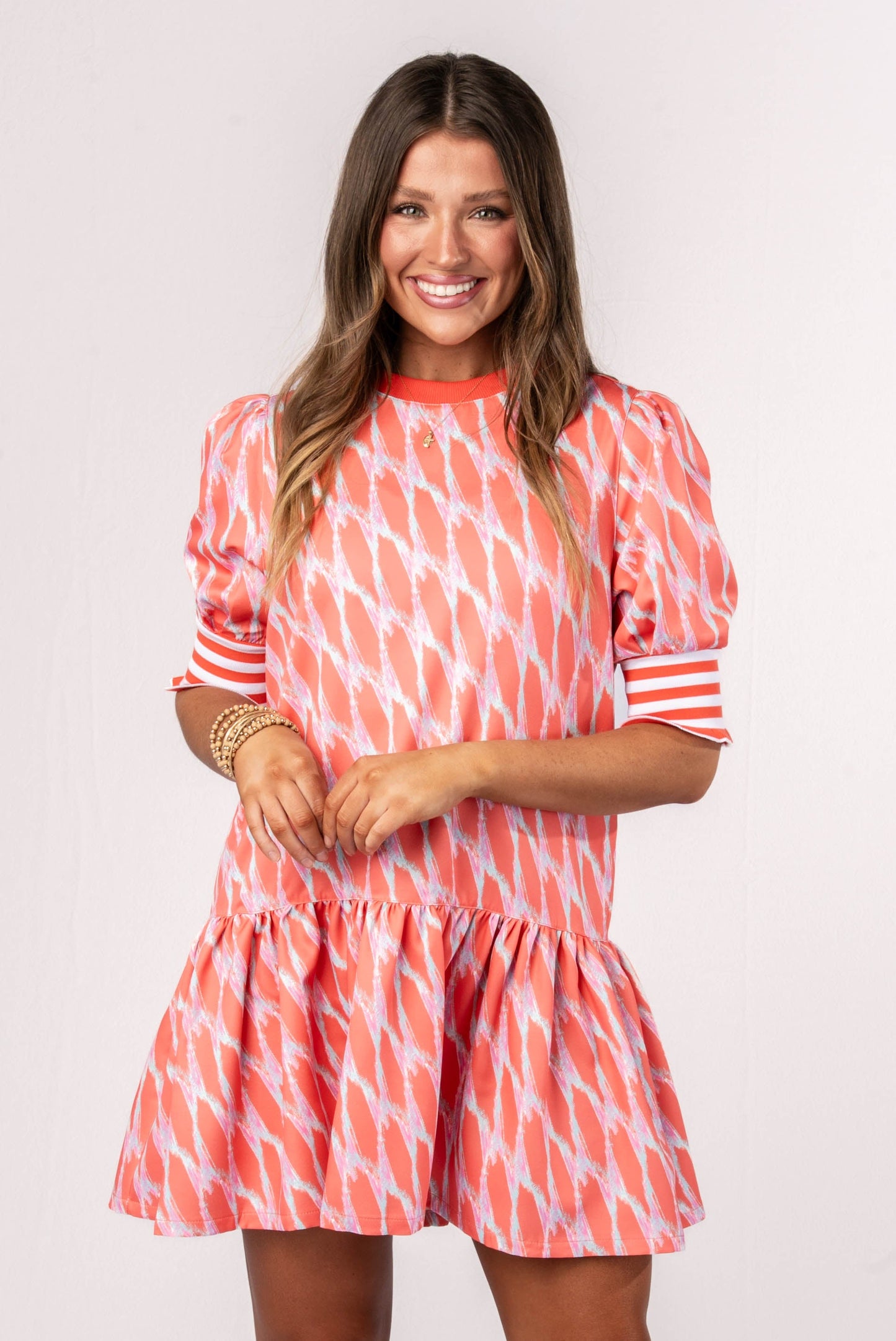 Mixed Print Ruffle Hem Dress