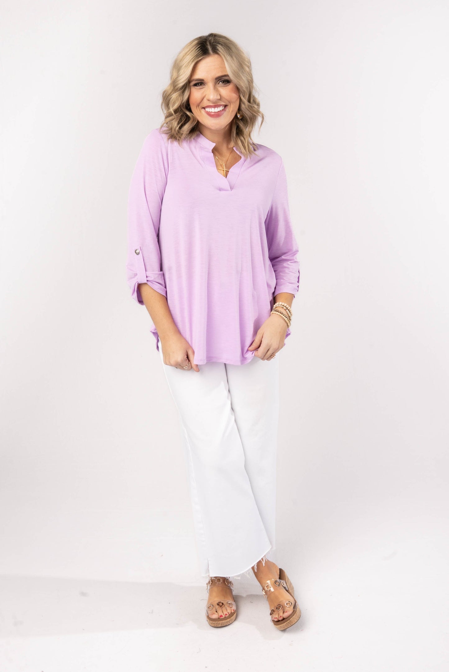 Liz Solid Tab Sleeve Top