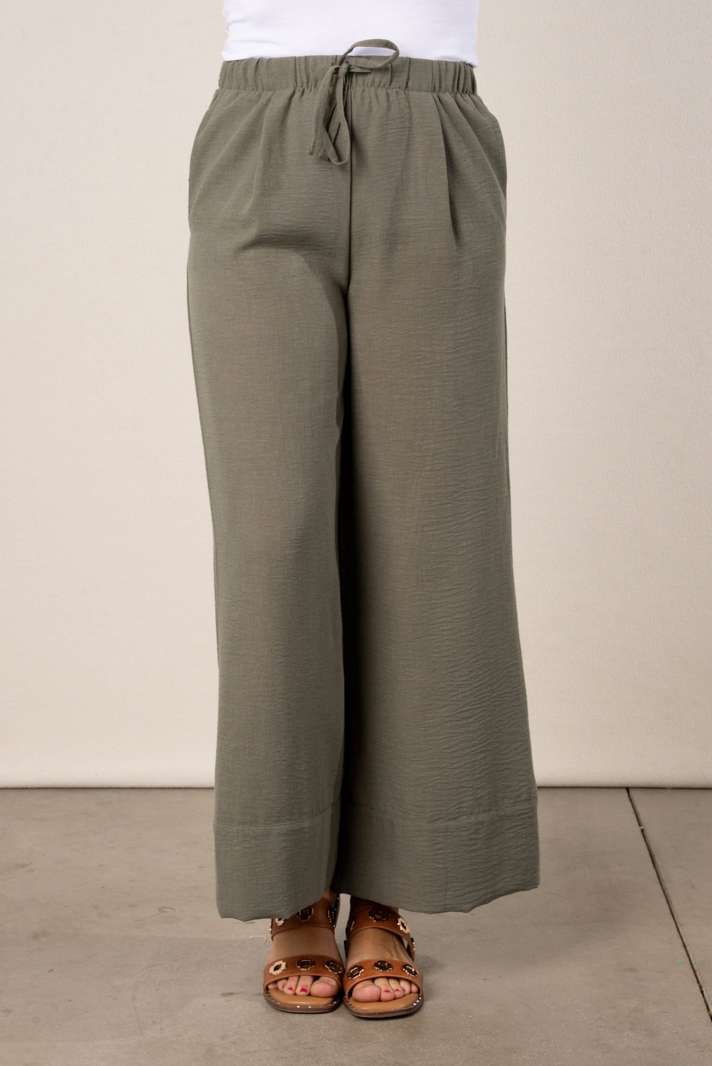 Textured Drawstring Palazzo Pants