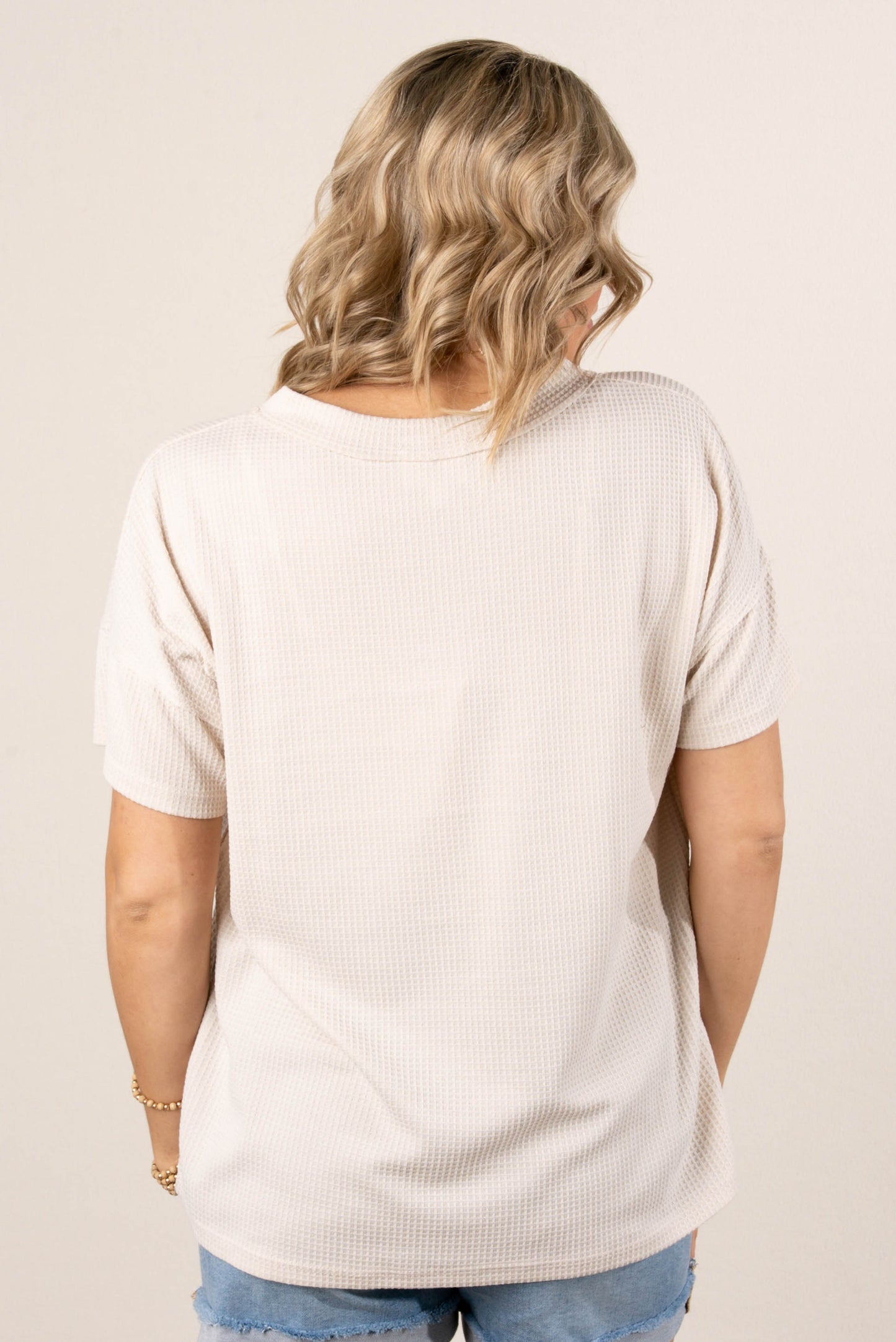 Waffle Knit Button Neck Top