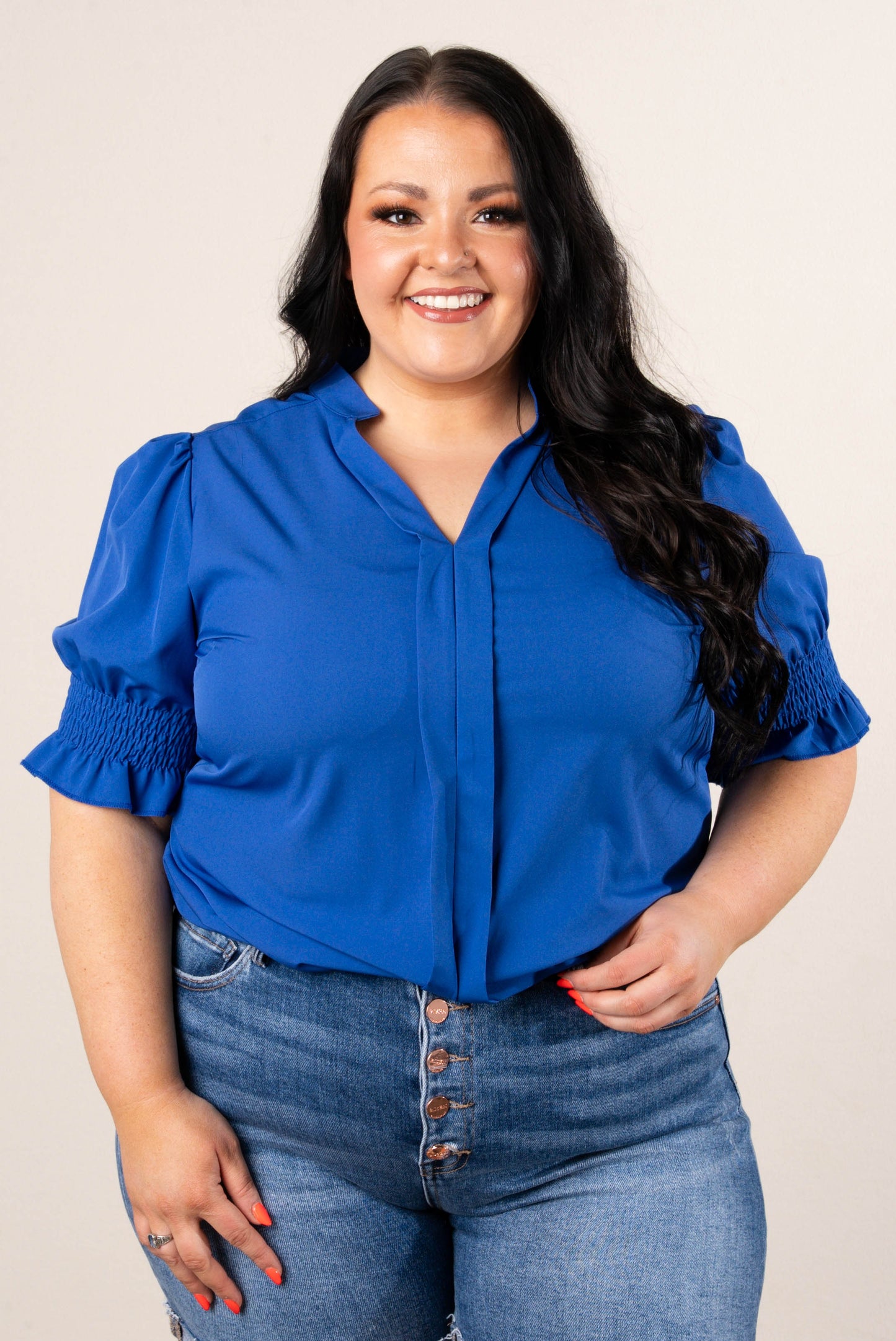 Pleat Front Smocked Sleeve Blouse *Final Sale*