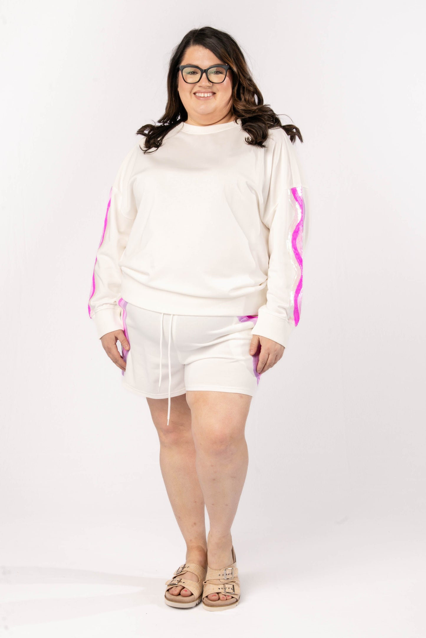 Sequined Stripe Top + Shorts Set