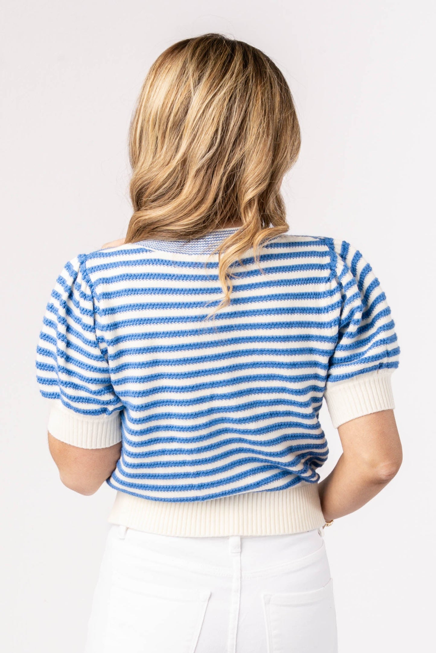 Mixed Stripe Bow Front Sweater