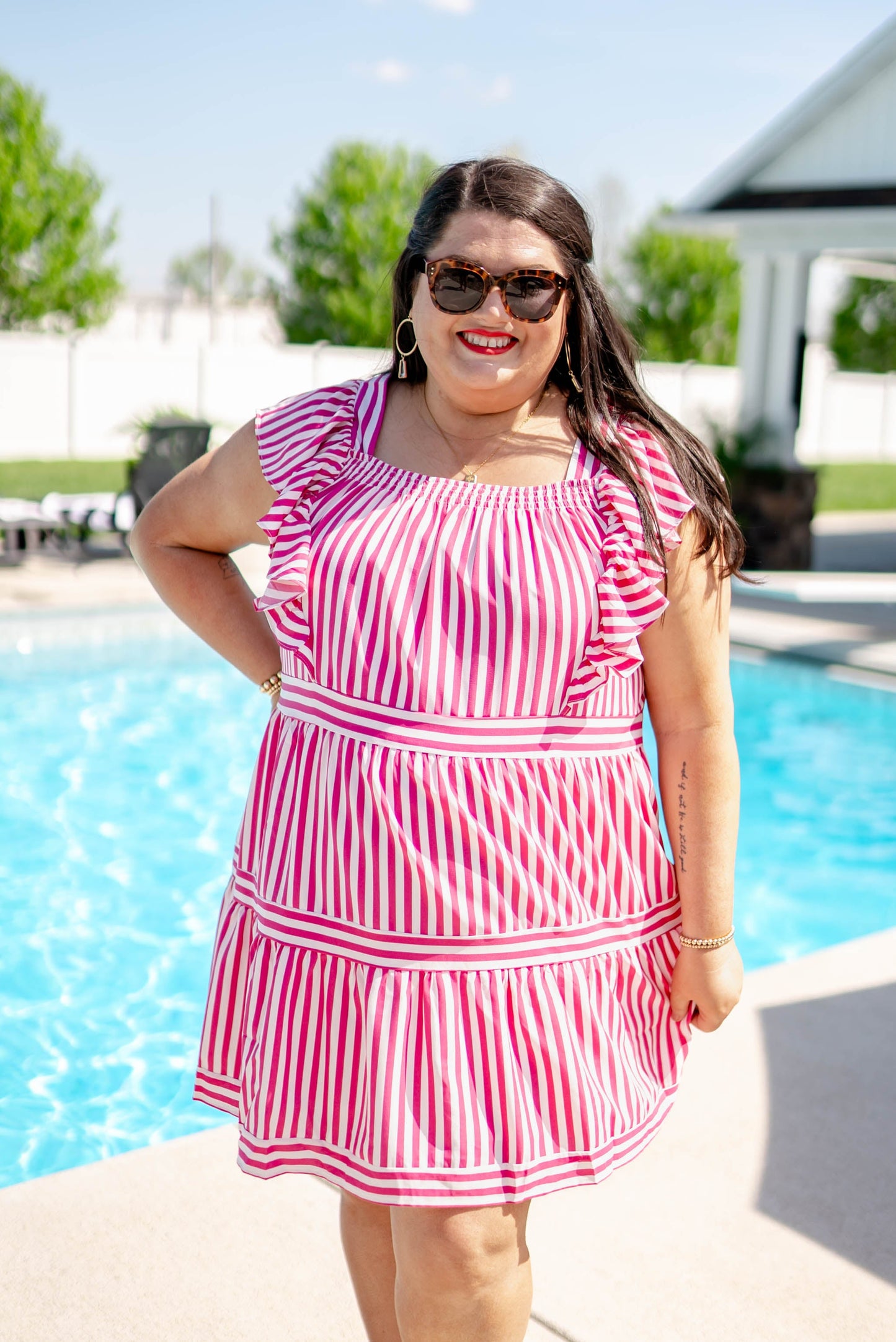 Striped Ruffle Shoulder Tiered Dress *Final Sale*