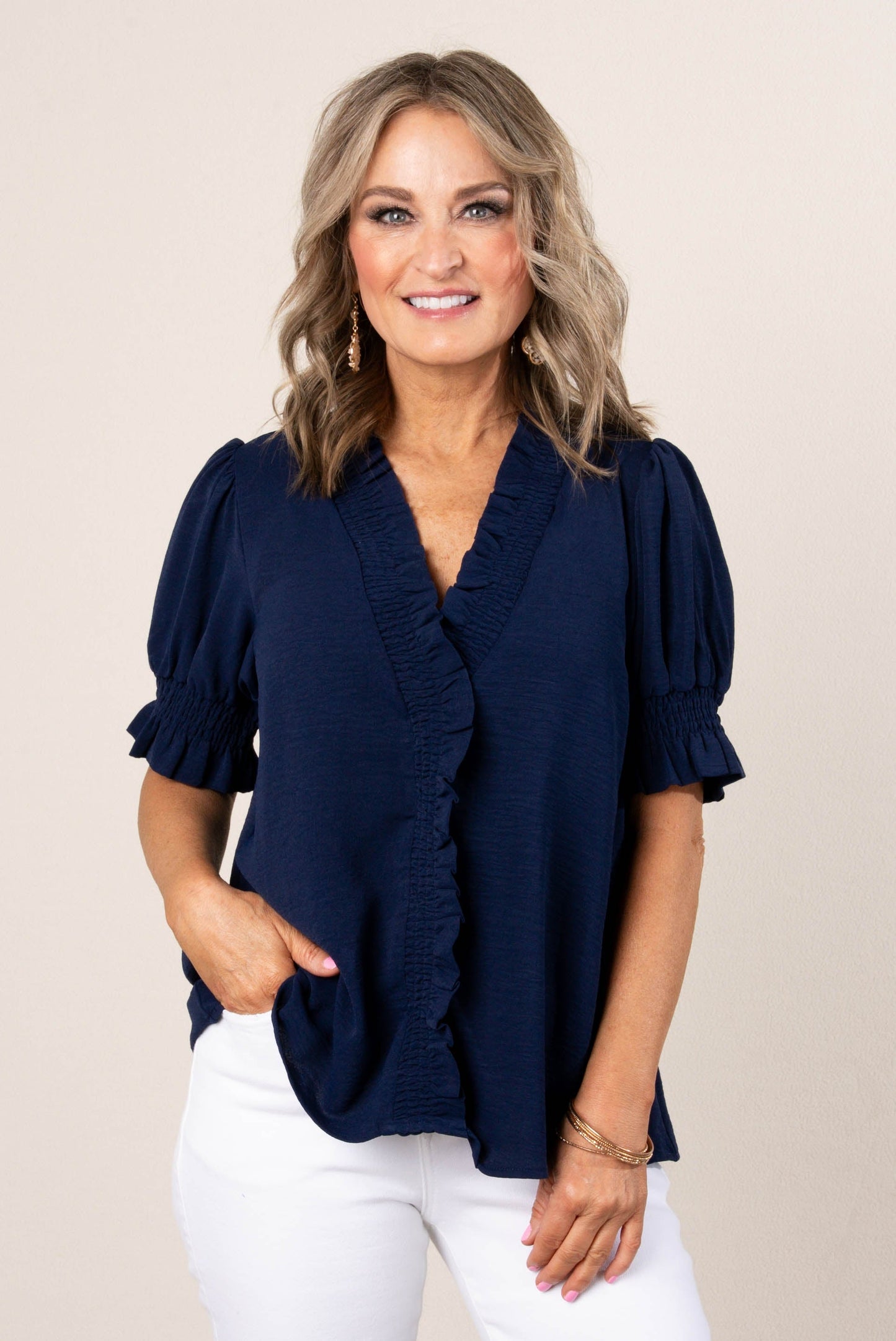Smocked Ruffle Edge Blouse