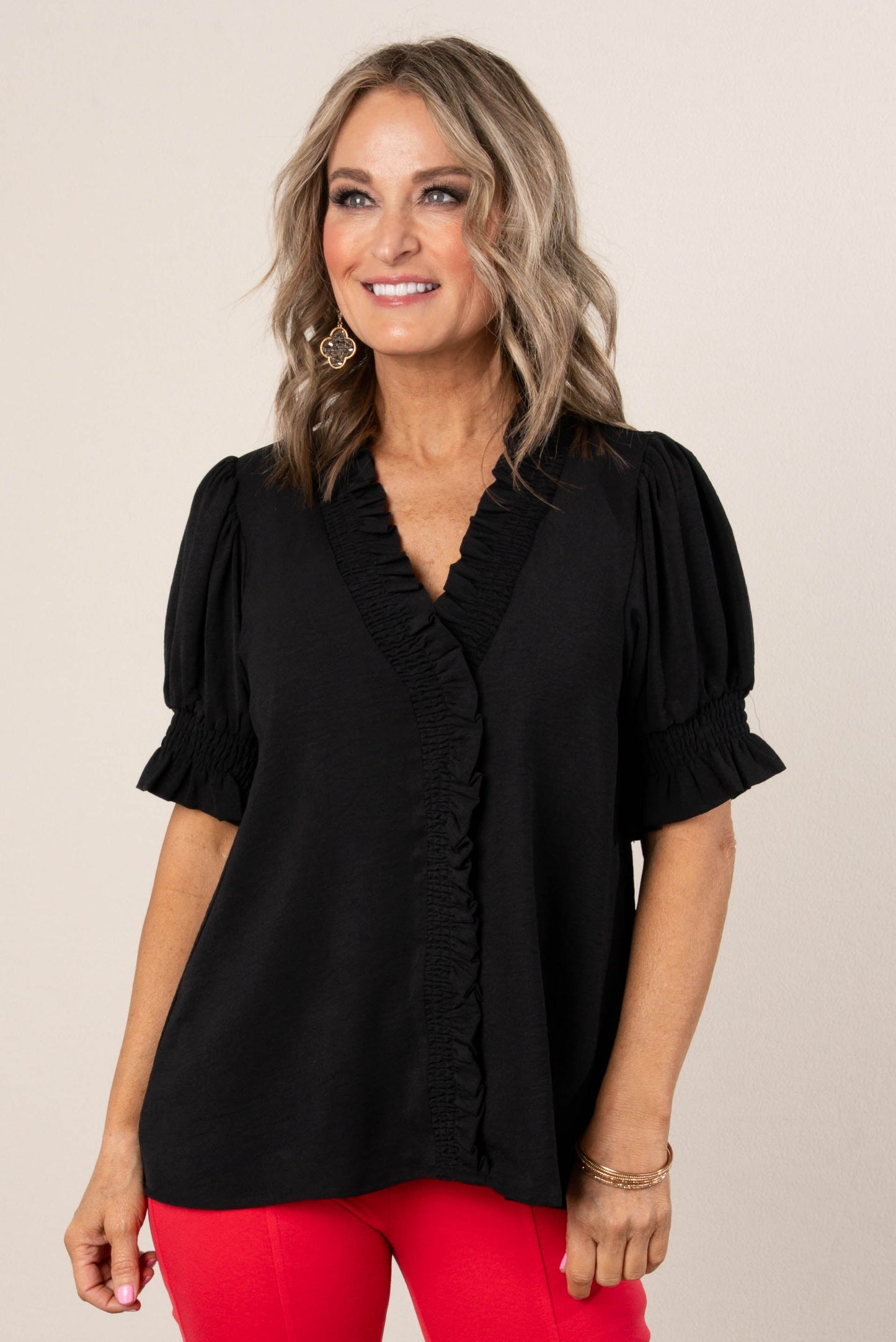 Smocked Ruffle Edge Blouse