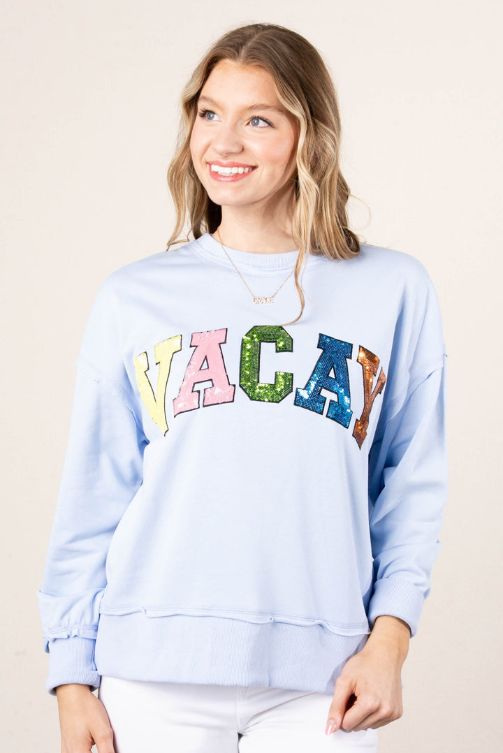 Sequined Vacay Graphic Pullover