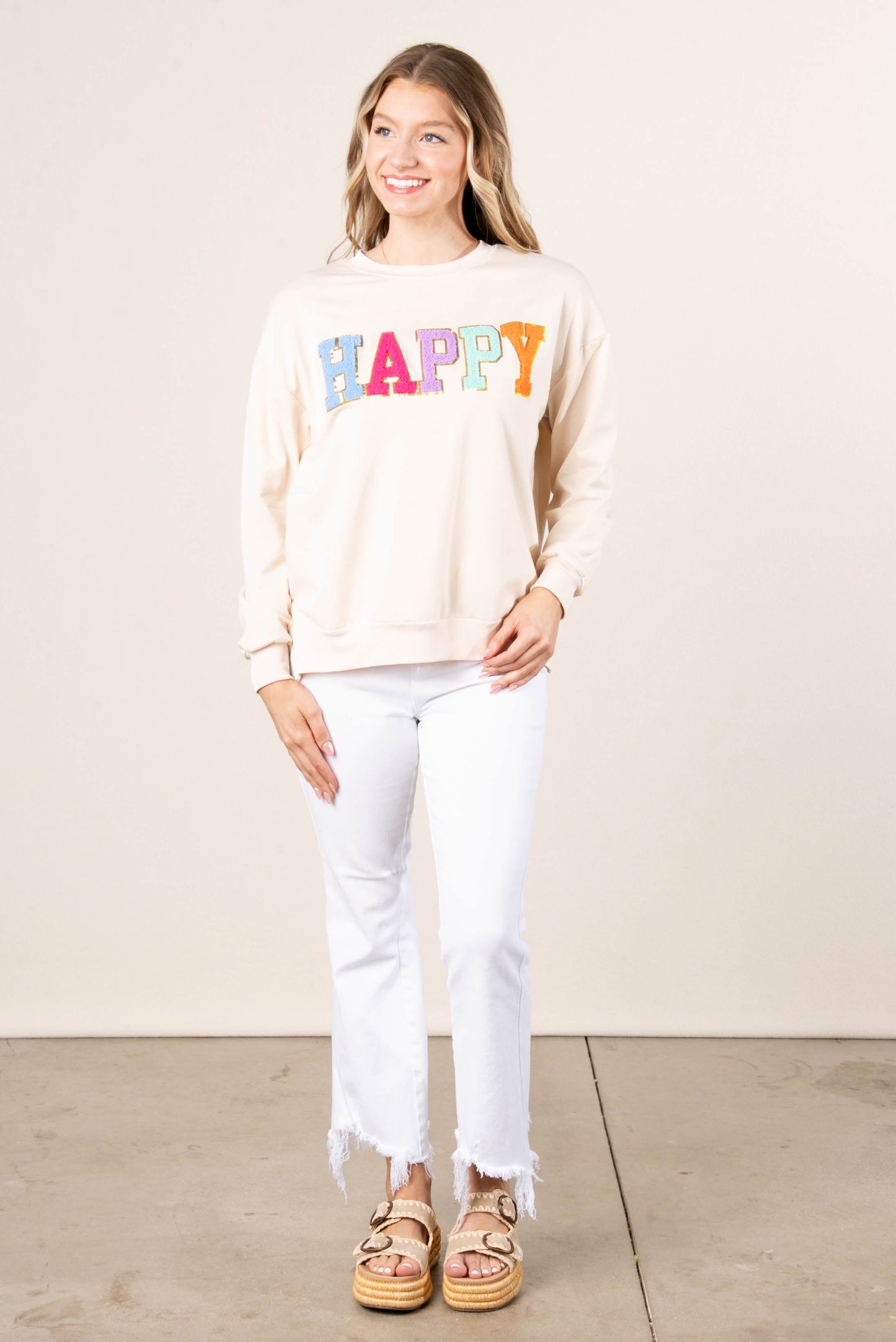 Happy Chenille Patch Graphic Pullover