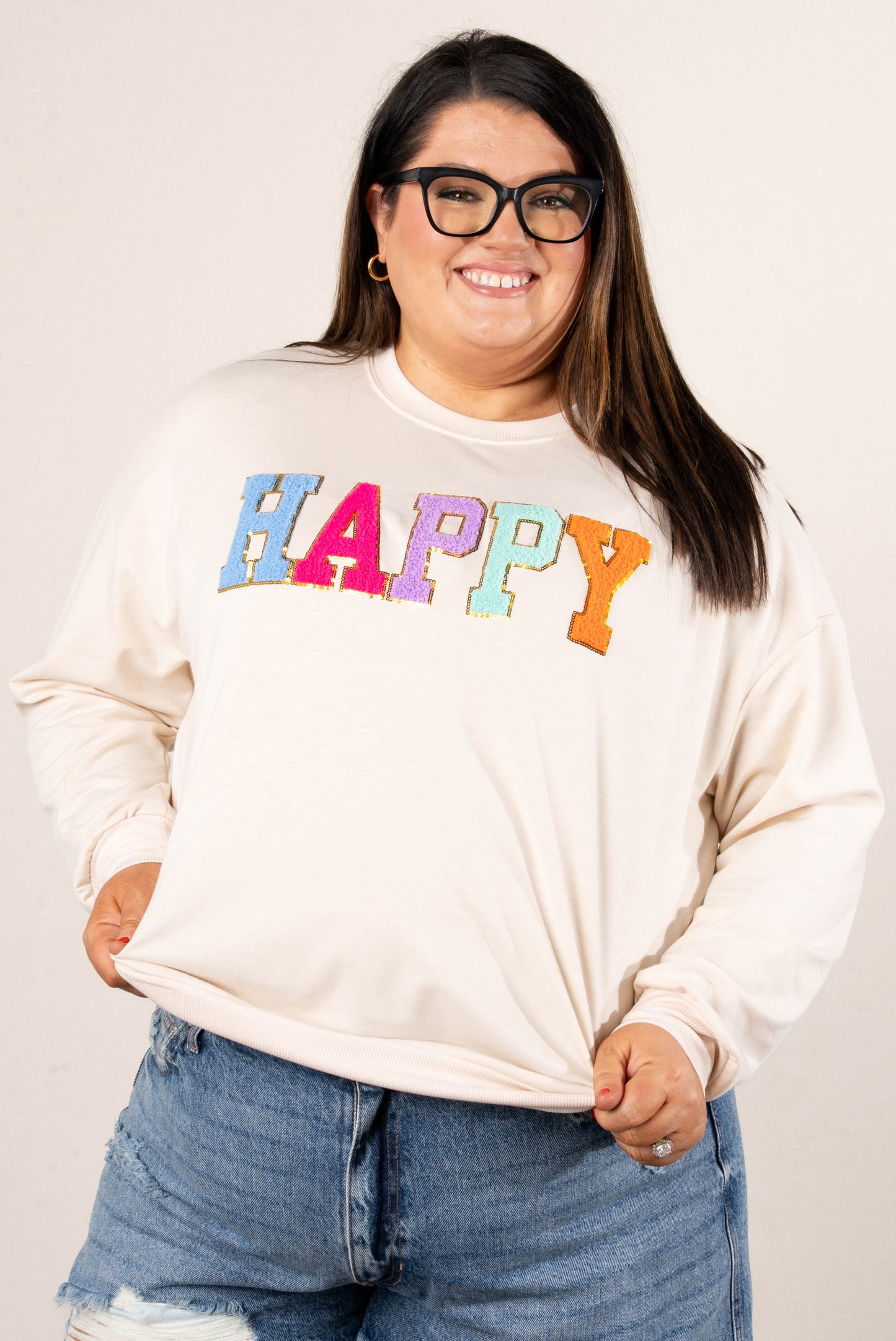 Happy Chenille Patch Graphic Pullover