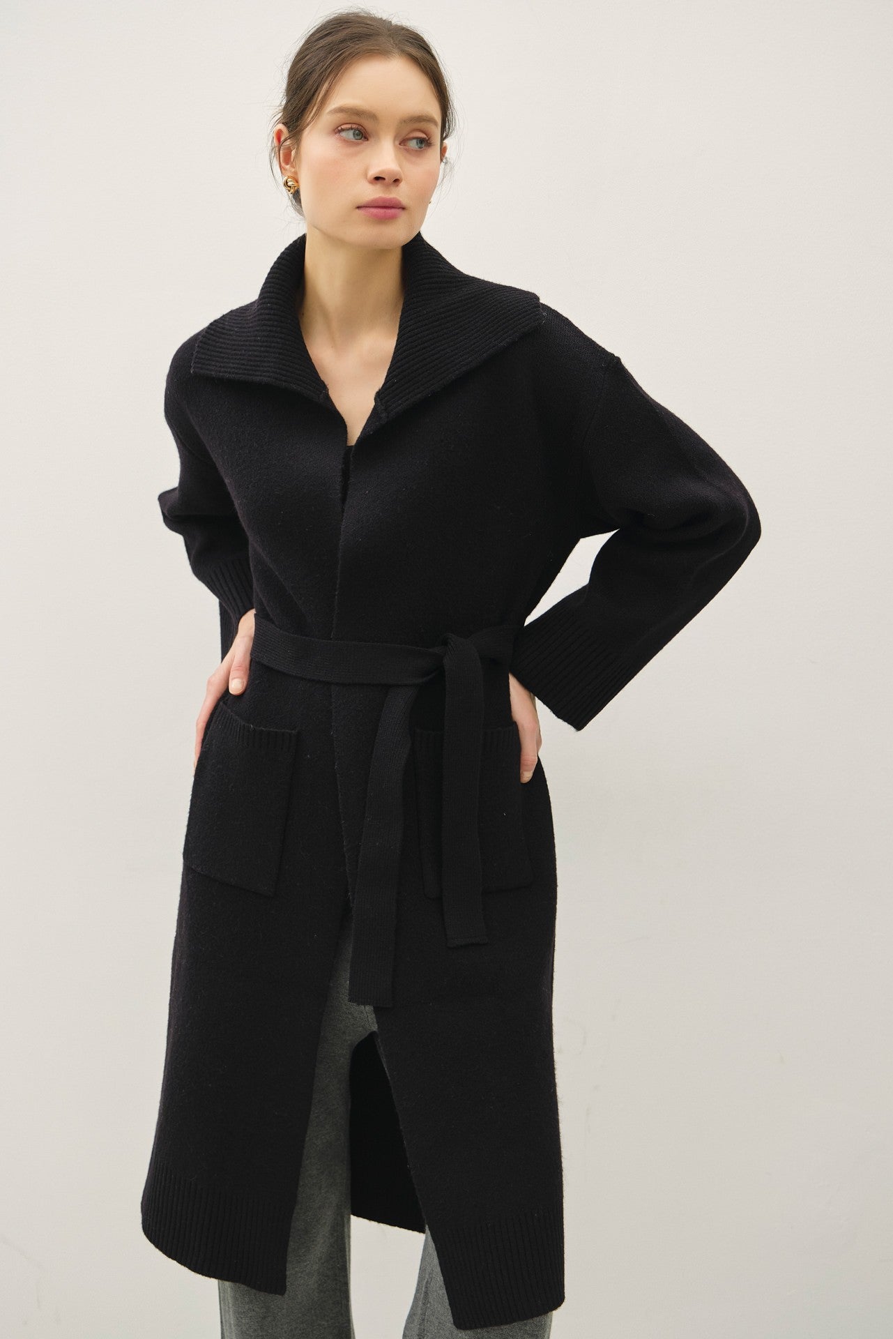 Mixed Knit Belted Sweater Coat PRE-ORDER