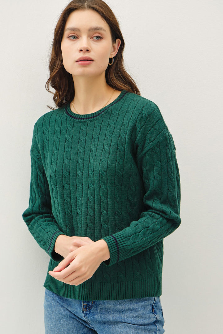 Cable Knit Stripe Detail Sweater