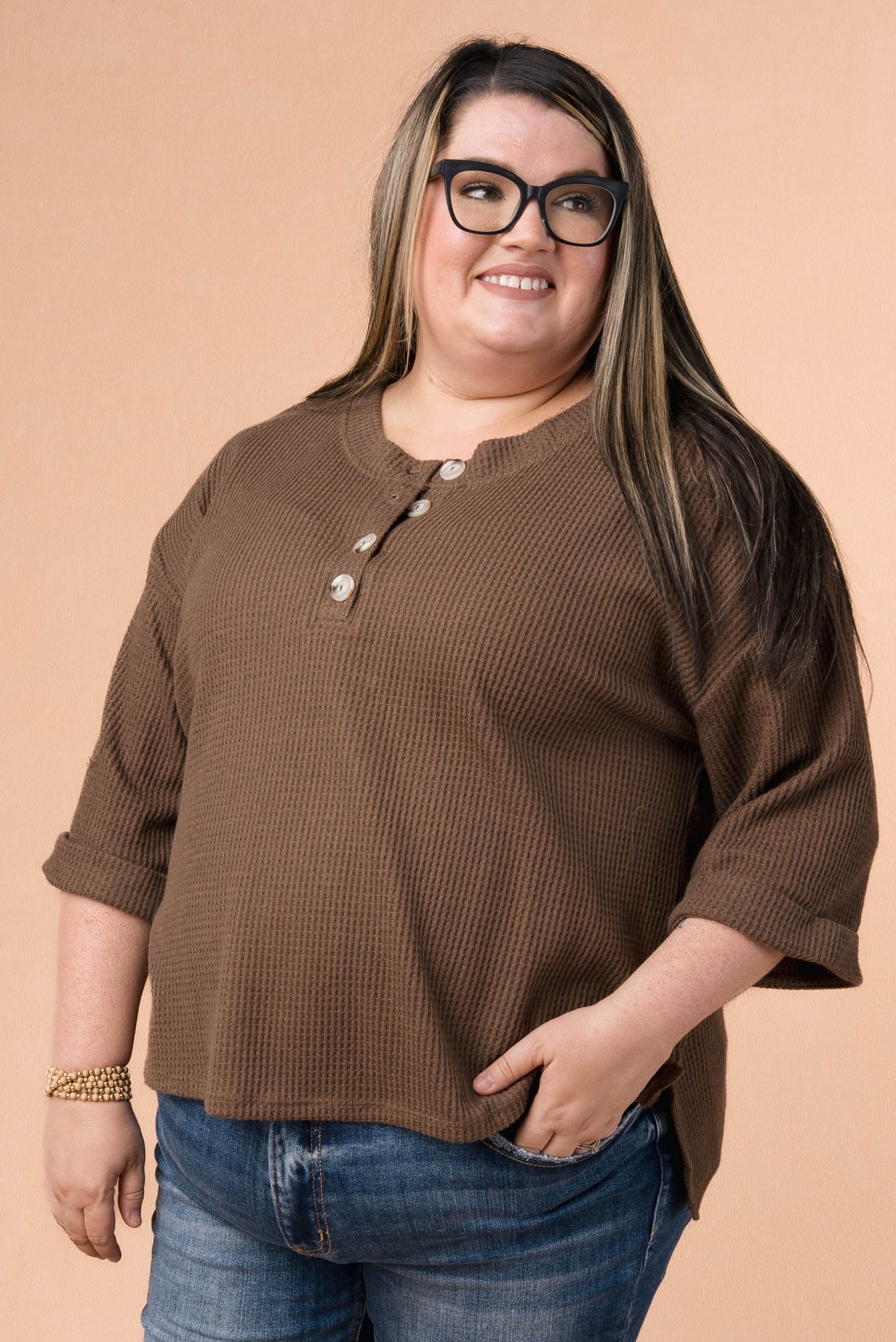 Waffle Knit Henley Top *Final Sale*