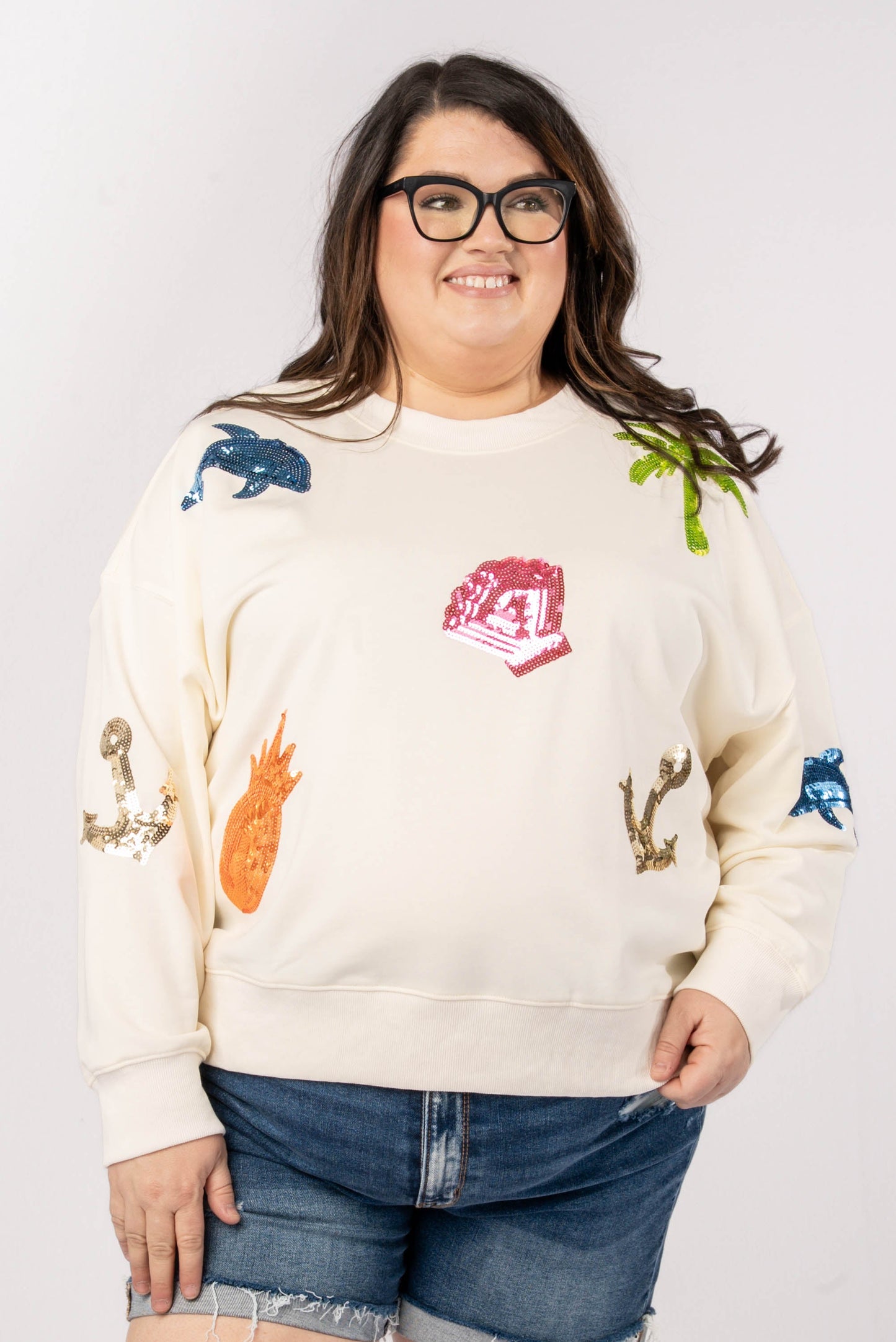 Sequined Beach Theme Pullover