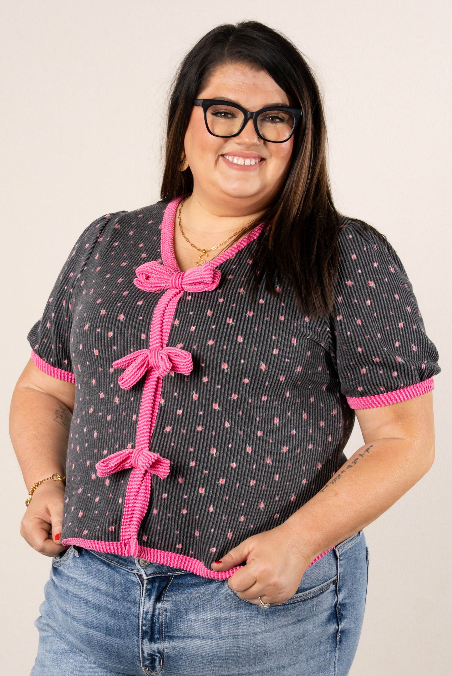 Ribbed Floral Bow Front Top *Final Sale*
