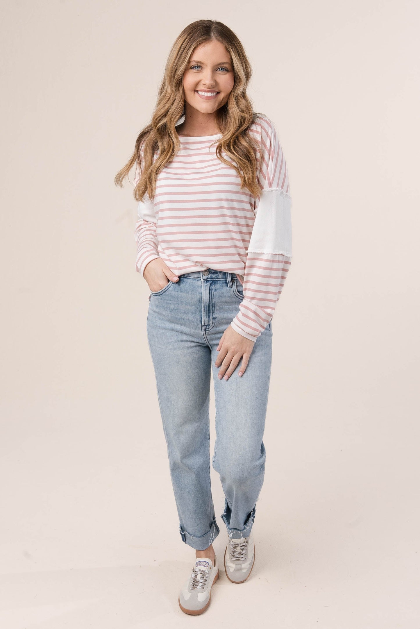 Striped Contrast Sleeve Top