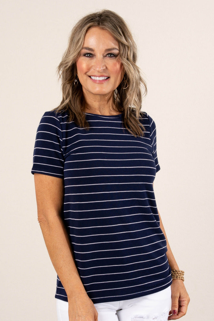Striped Button Shoulder Top
