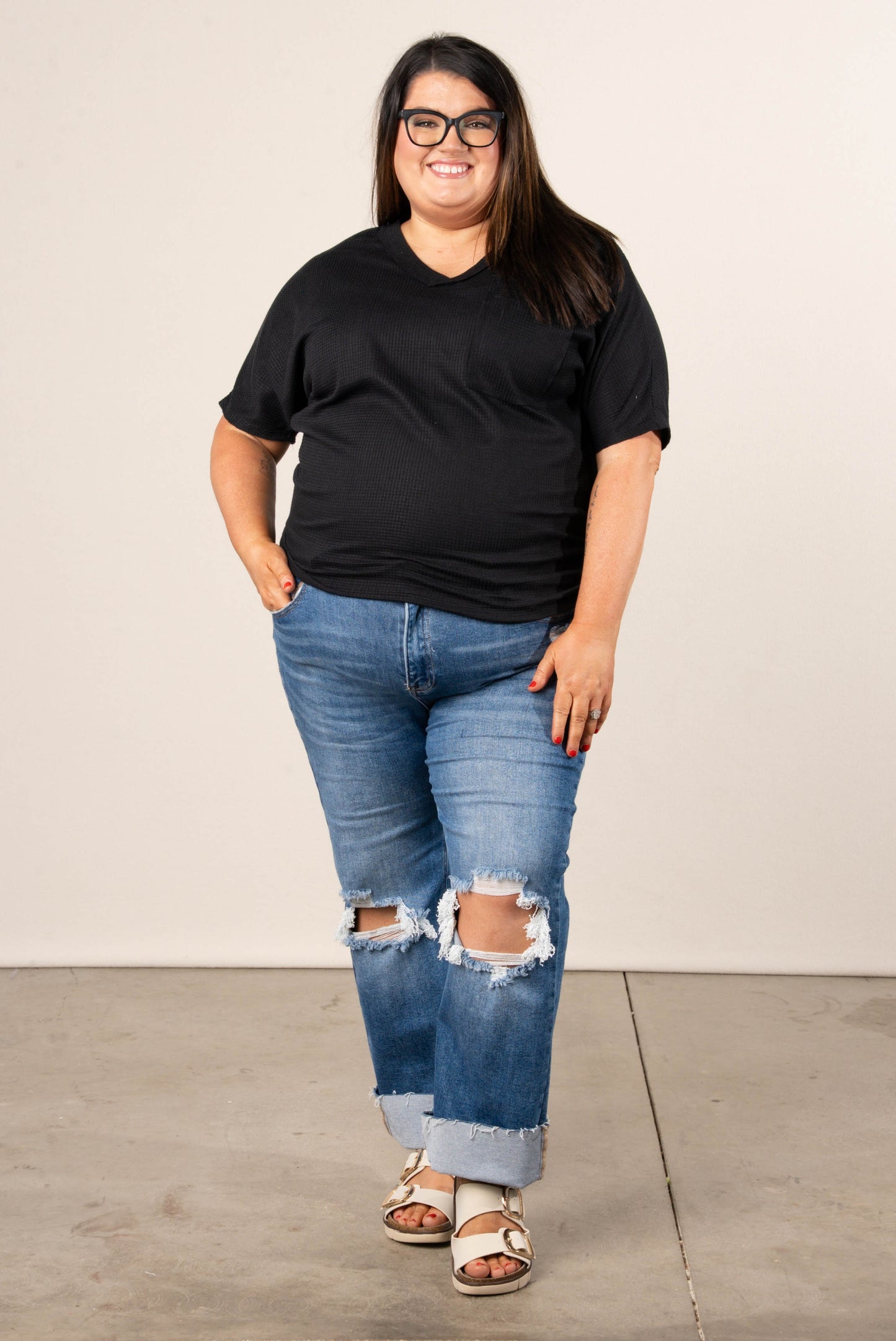 Waffle Knit Dolman Pocket Top