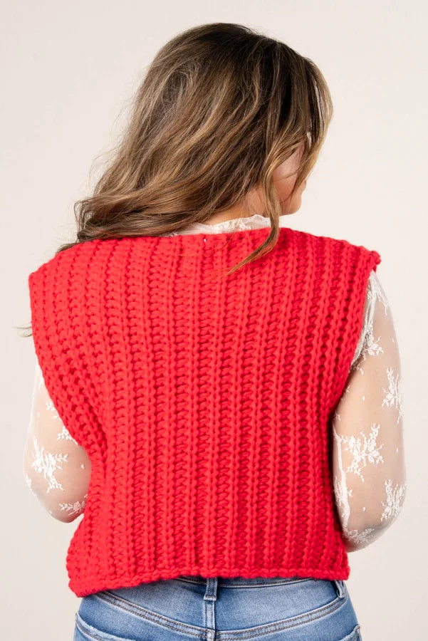 Georgia Mae Chunky Knit Sweater Vest - Red