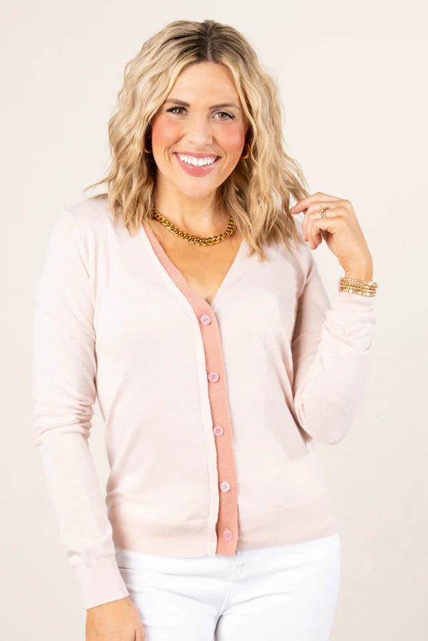 Contrast Trim Button Up Cardigan