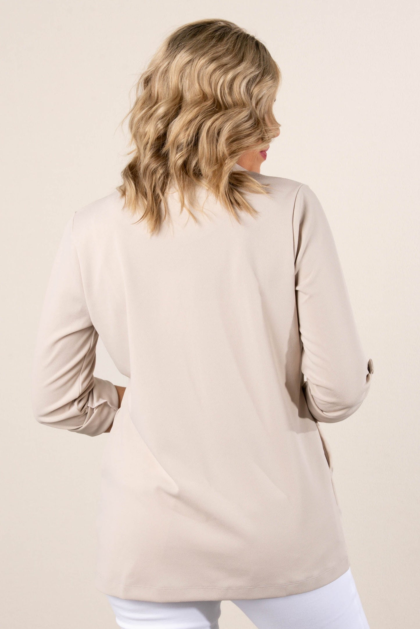 Open Front Tab Sleeve Blazer
