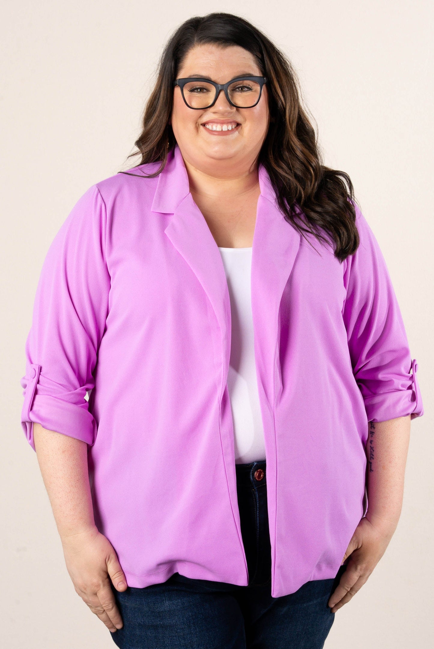Open Front Tab Sleeve Blazer