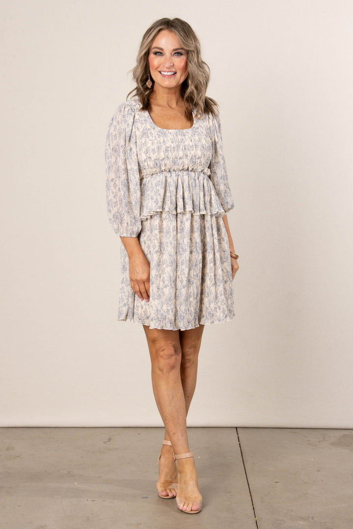 Floral Frill Hem Square Neck Dress