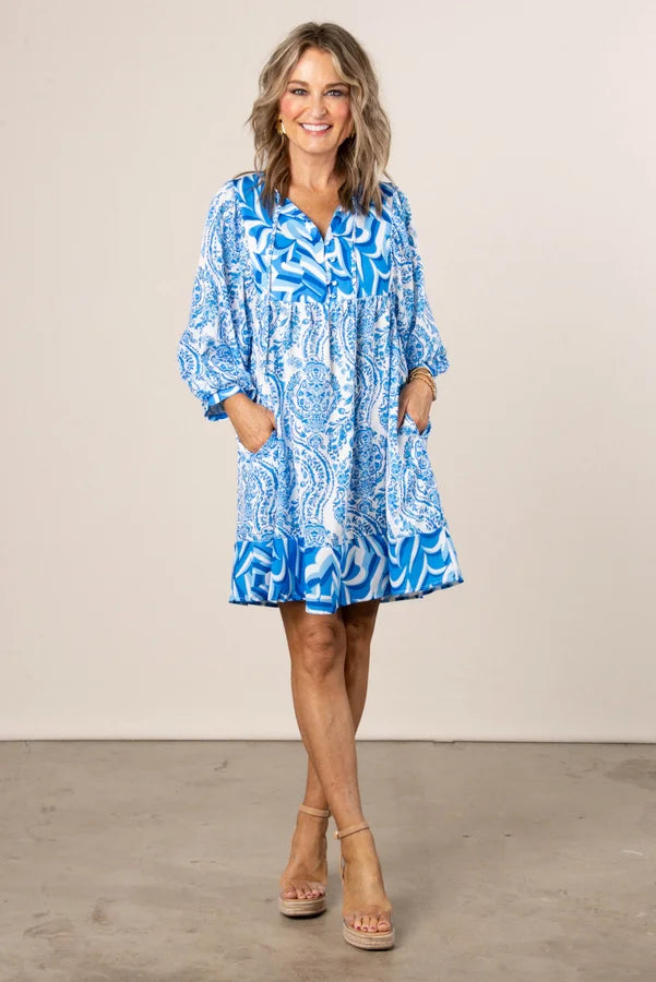 Georgia Mae Mixed Border Print Boho Dress