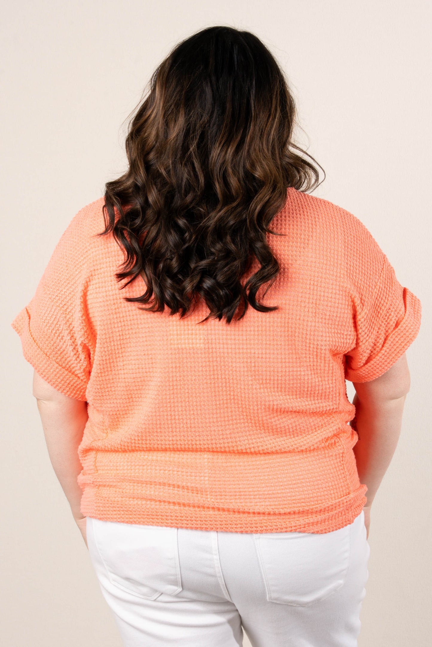 Waffle Knit Cuffed Sleeve Top