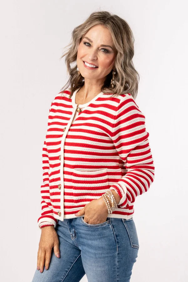 Textured Stripe Gold Button Cardigan