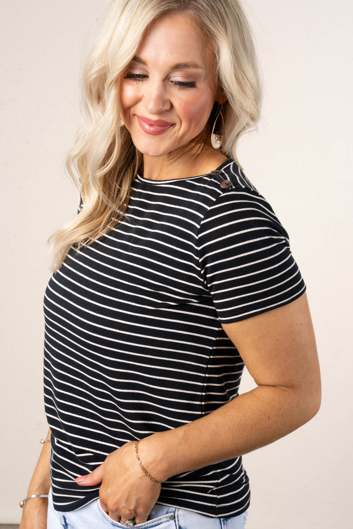 Striped Button Shoulder Top