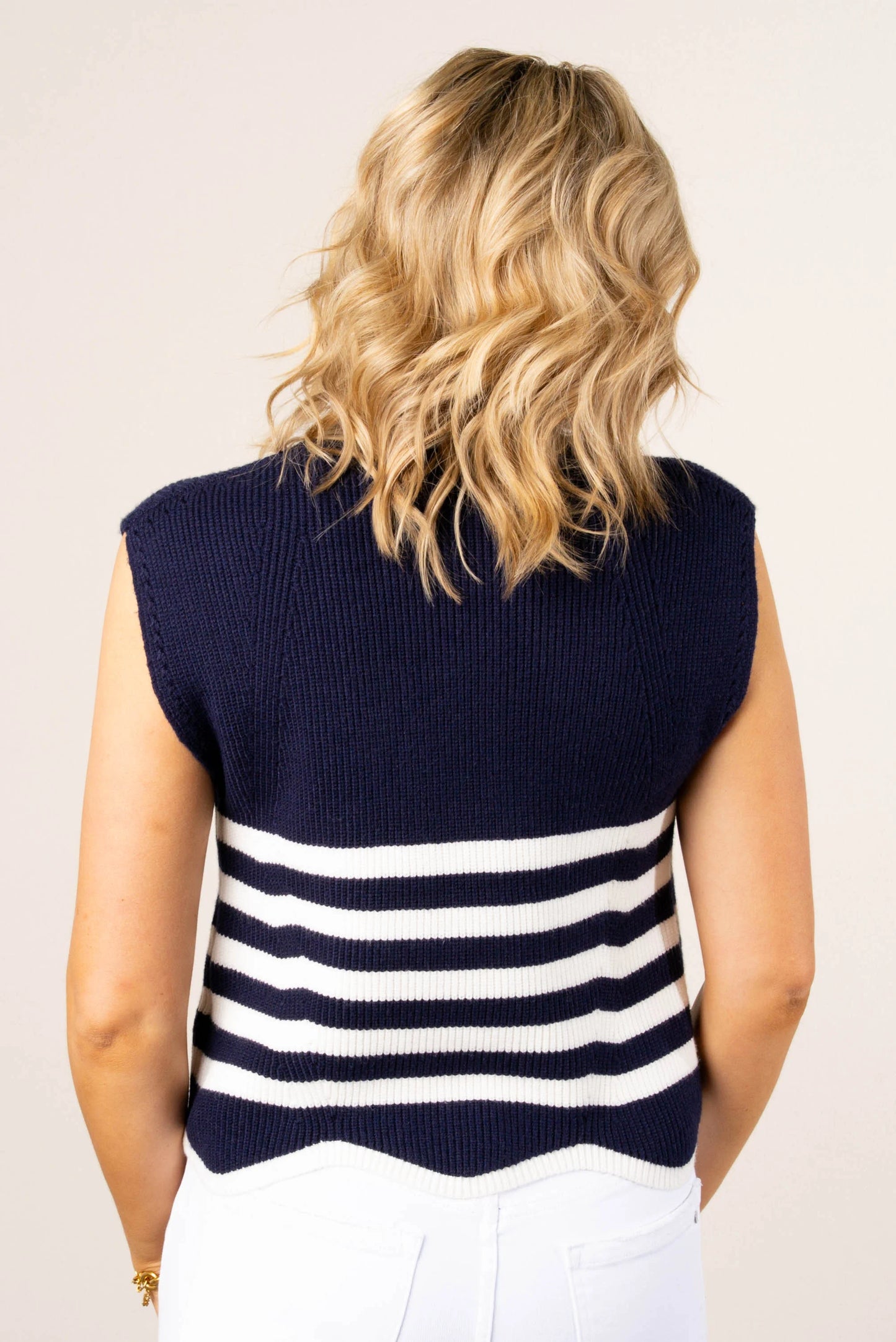 Stripe Mock Neck Scallop Hem Sweater