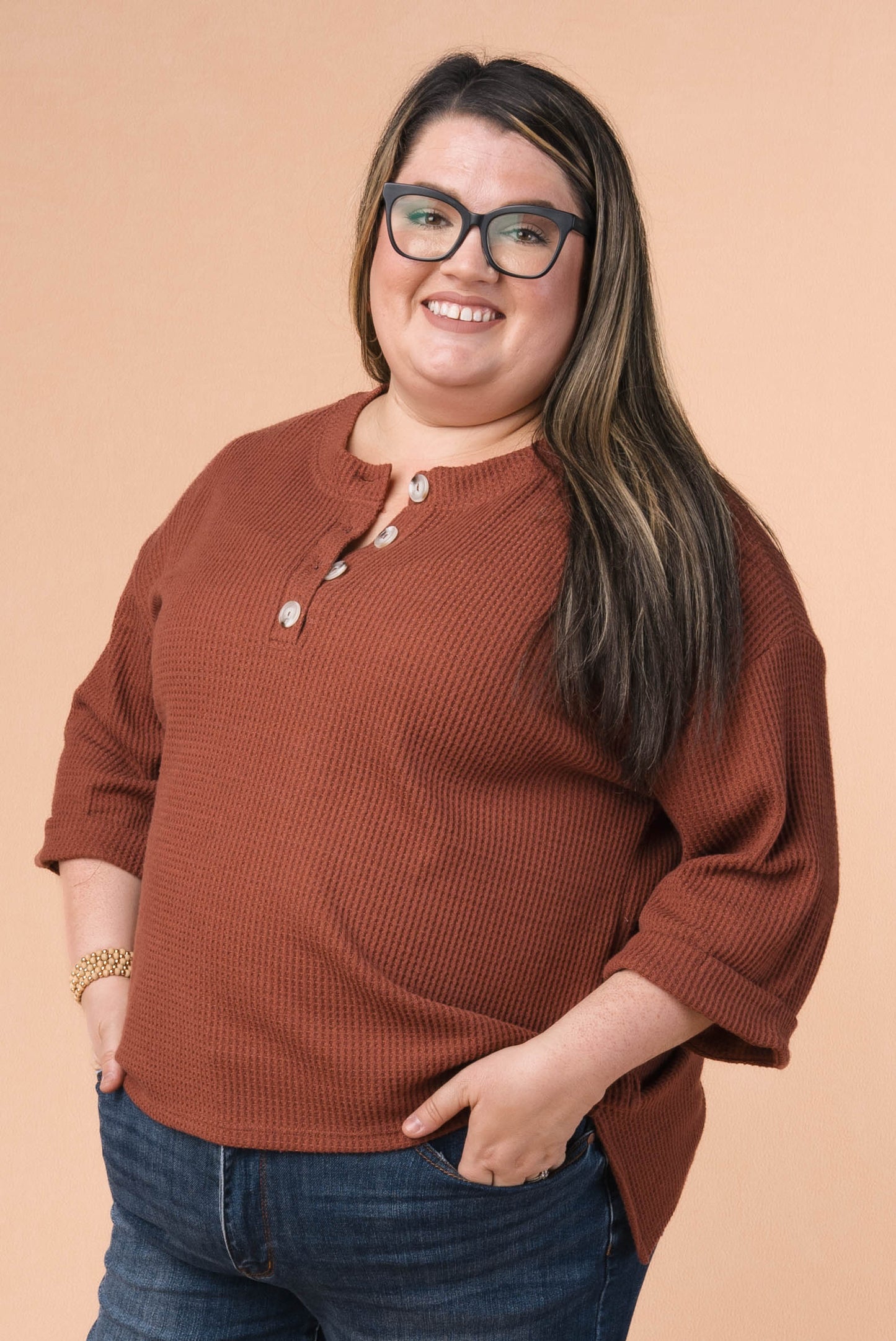 Waffle Knit Henley Top *Final Sale*