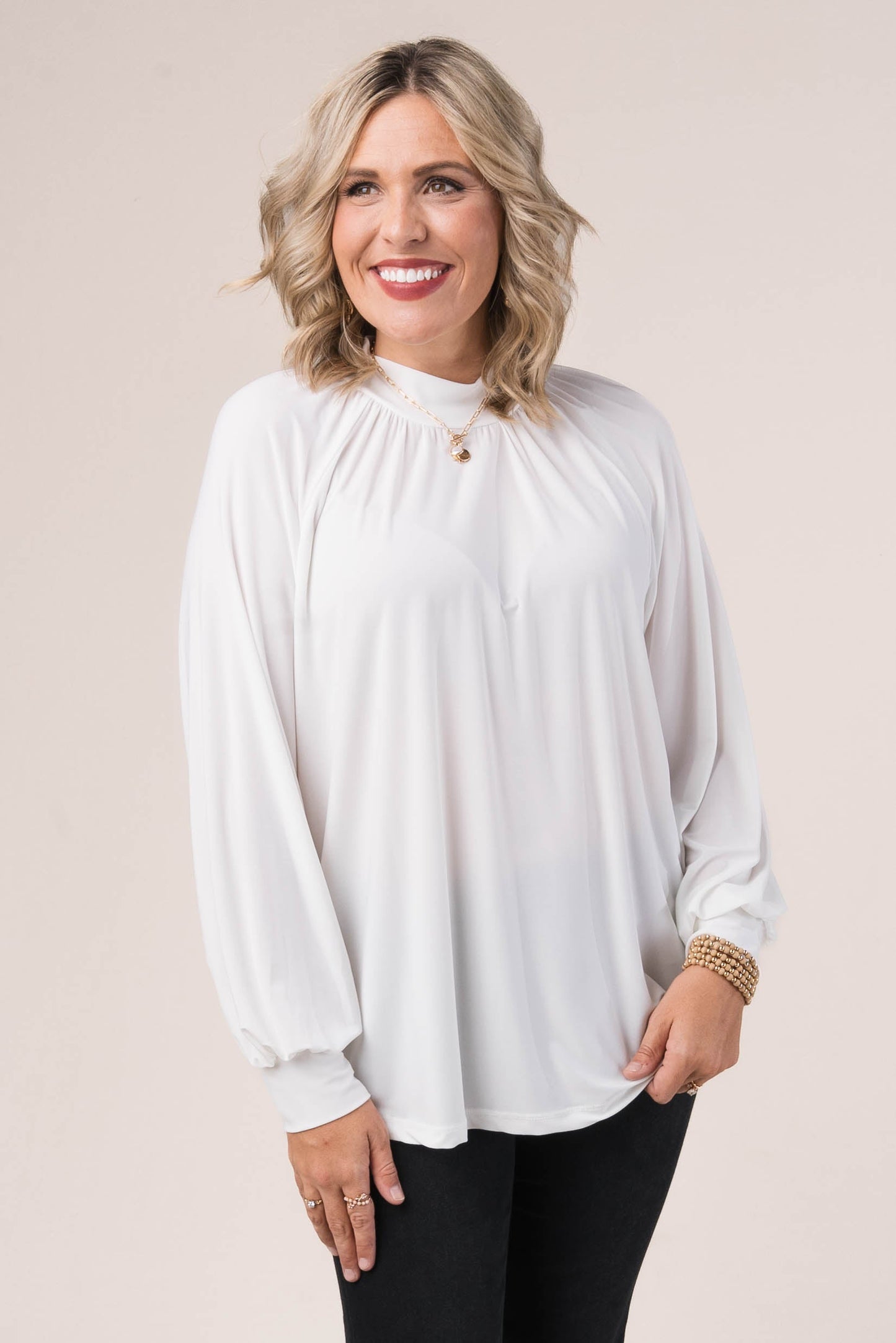 Shirred Mock Neck Top *Final Sale*