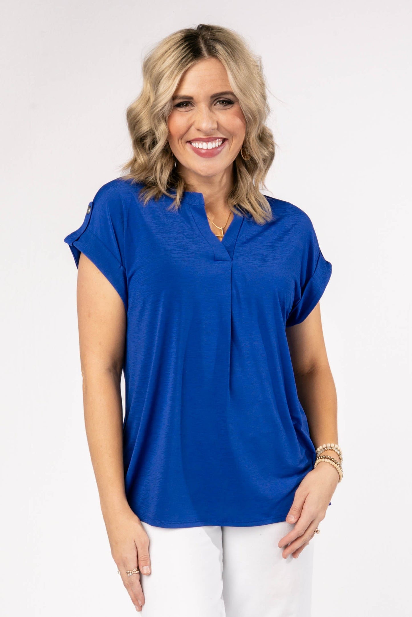 Liz Solid Short Tab Sleeve Top