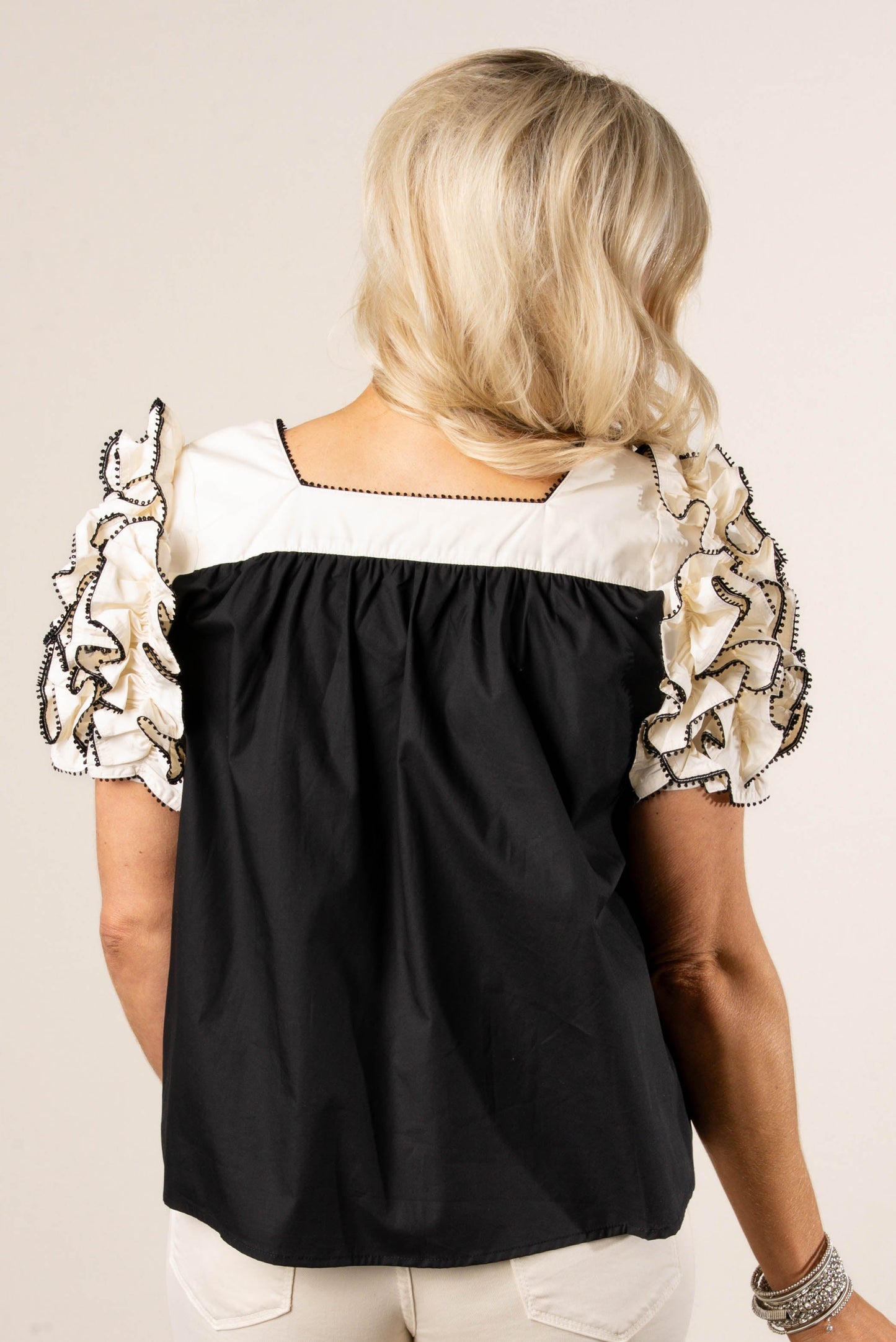 Ruffled Sleeve Square Neck Top