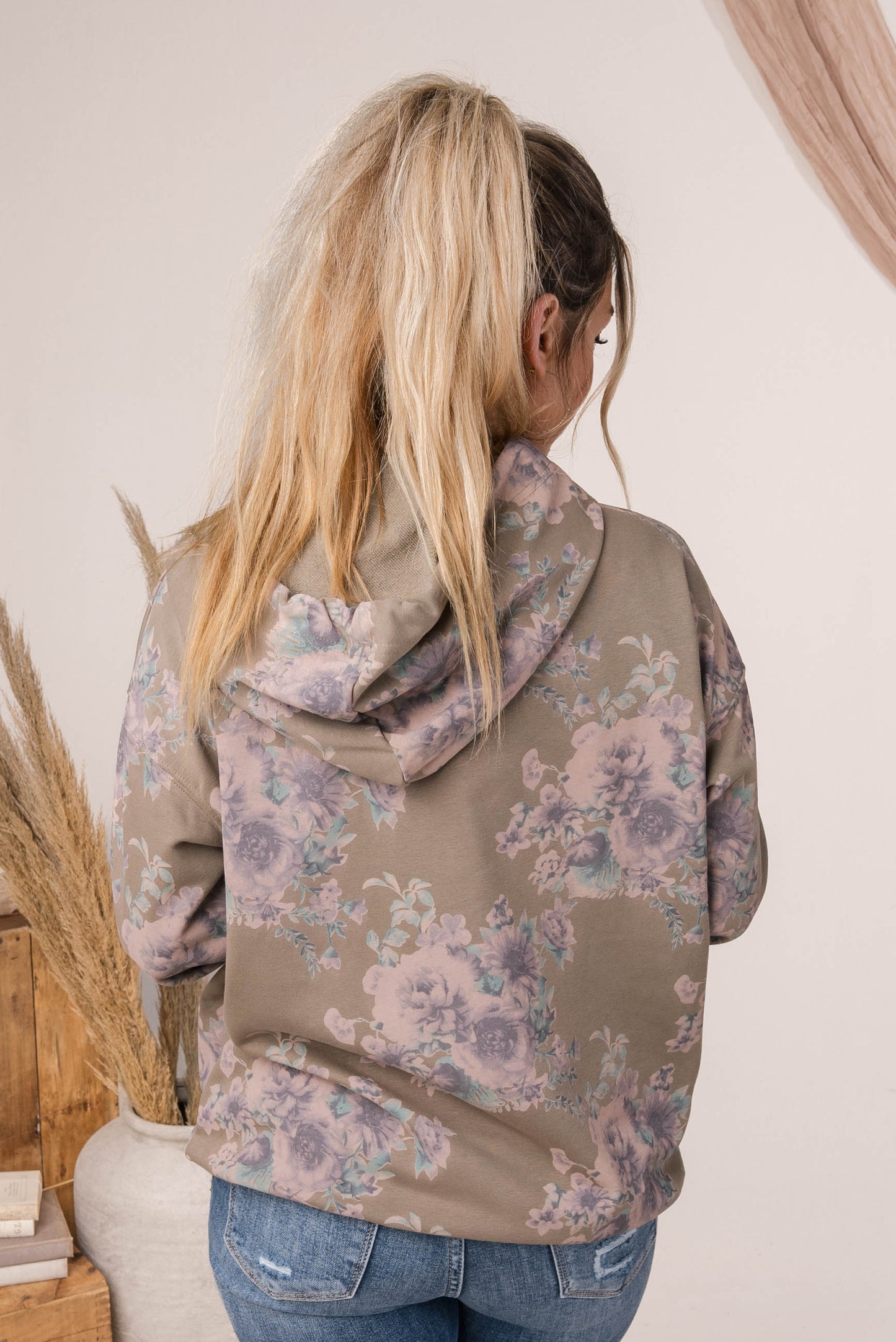 Floral Drawstring Hooded Top