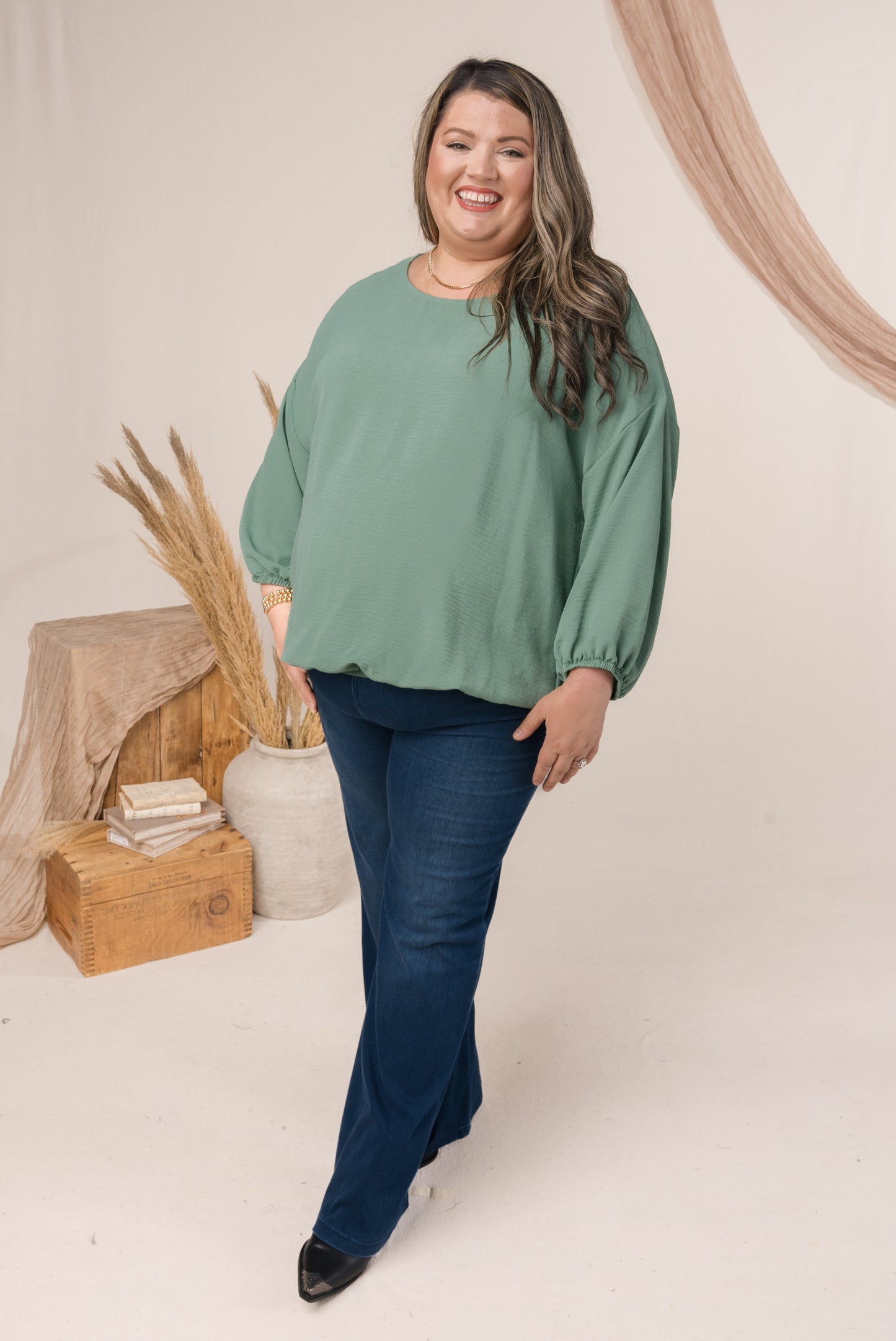 Crinkle Knit Bubble Hem Blouse *Final Sale*