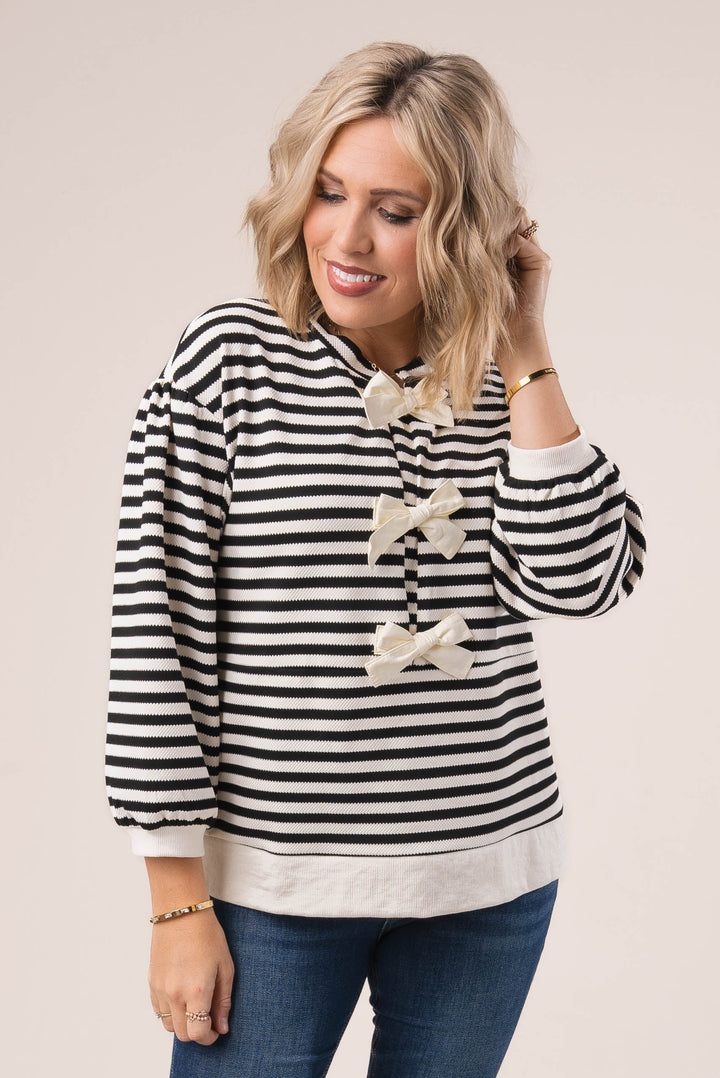 Striped Bow Closure Top