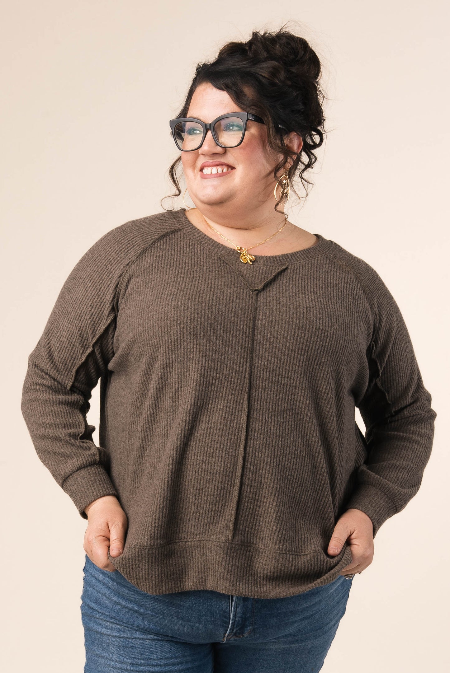 Ribbed Raw Seam Raglan Top *Final Sale*