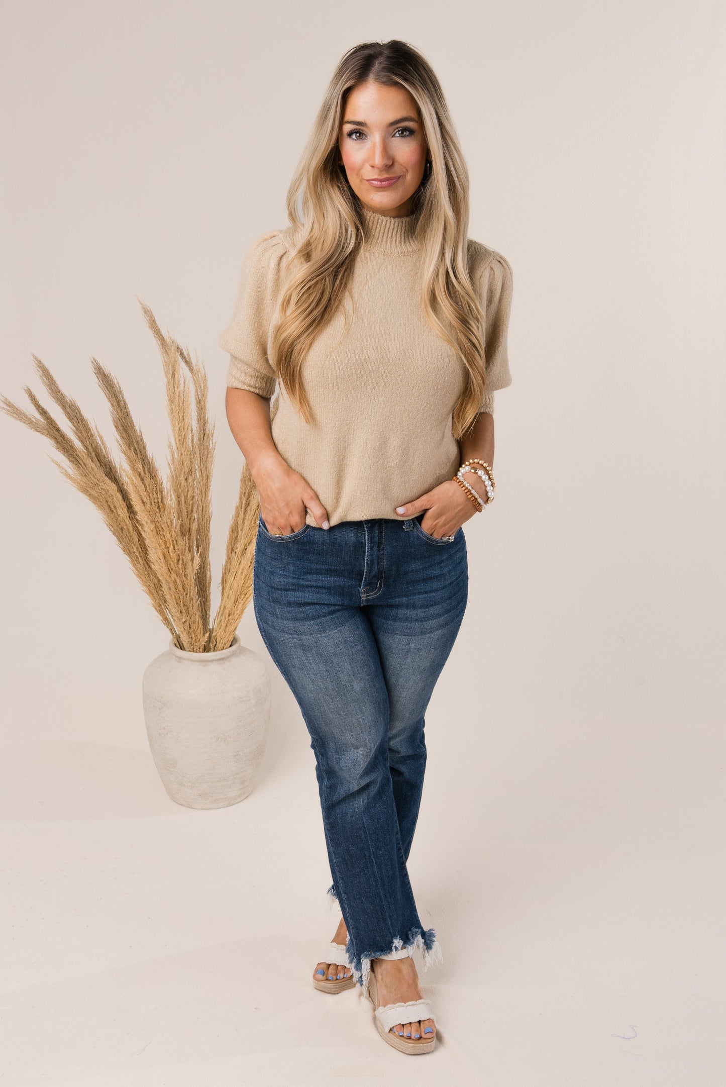 Puff Sleeve Mock Neck Sweater