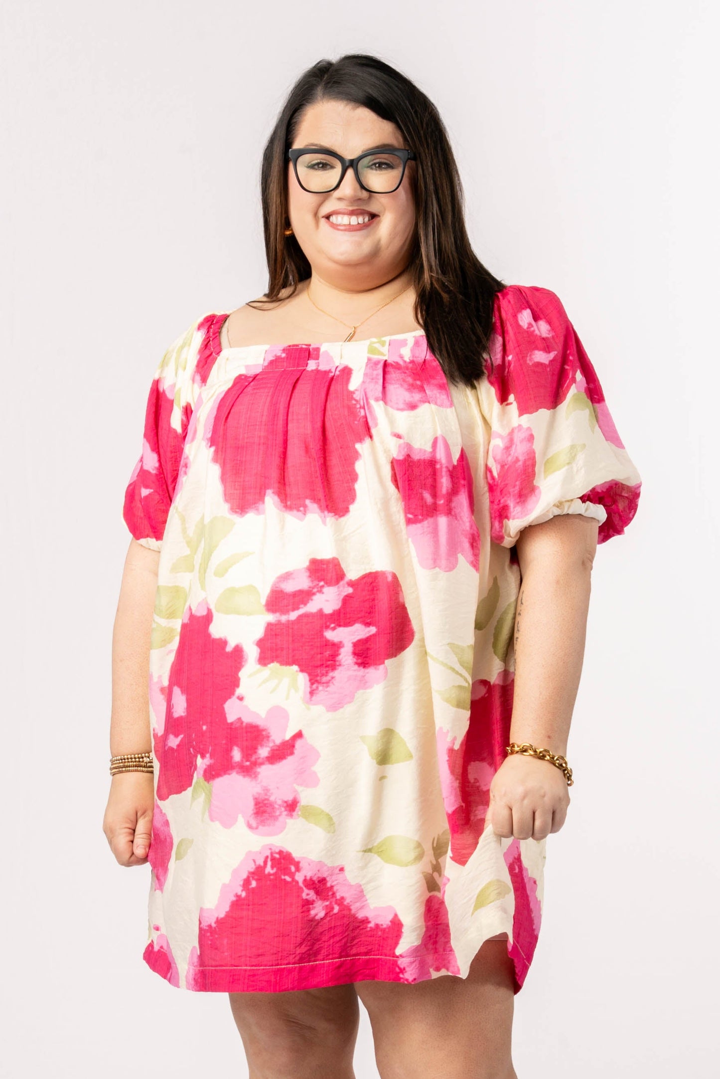 Floral Watercolor Square Neck Dress